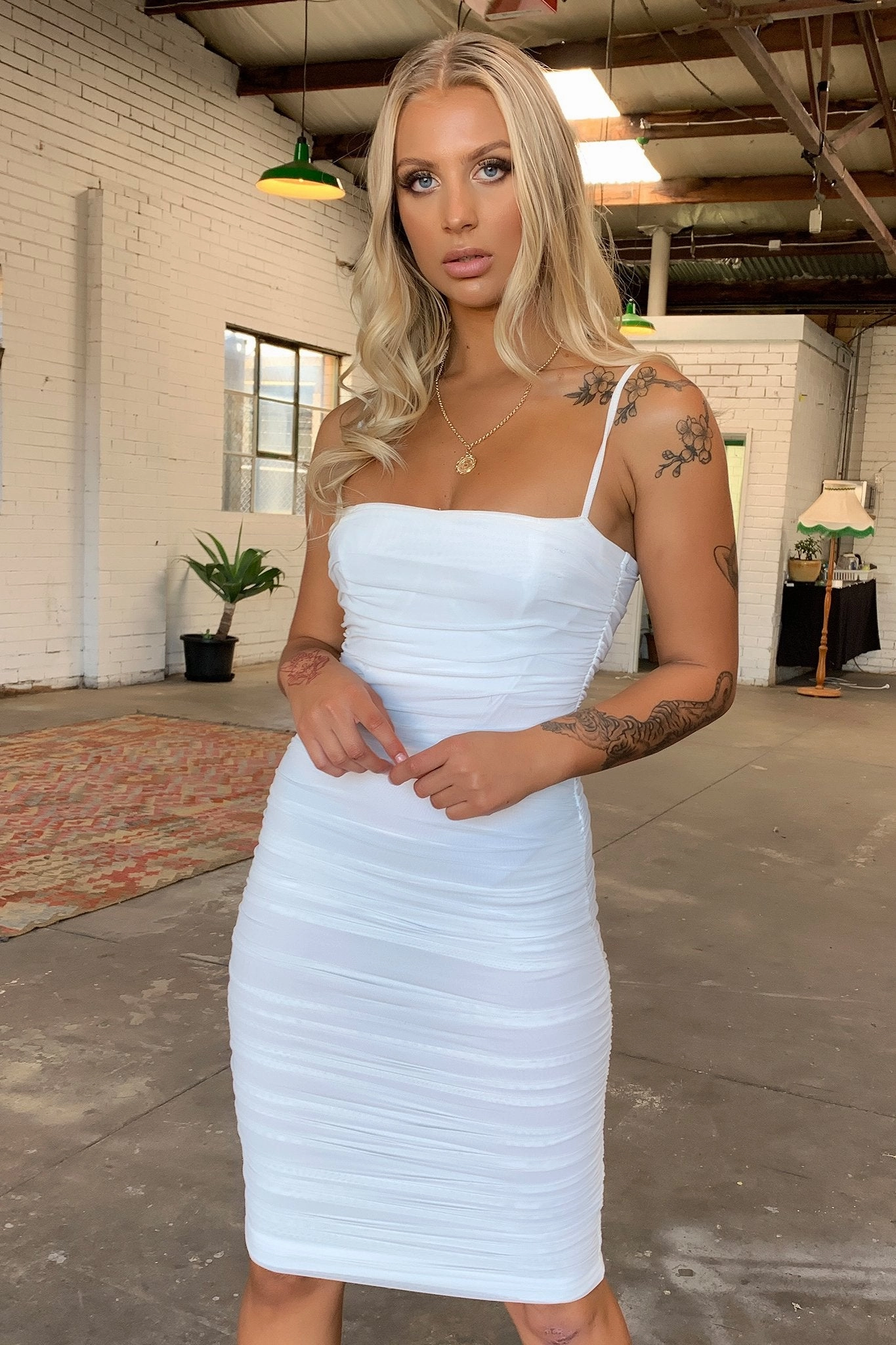 Zena Mesh Midi Dress - White Dreamy Silhouette