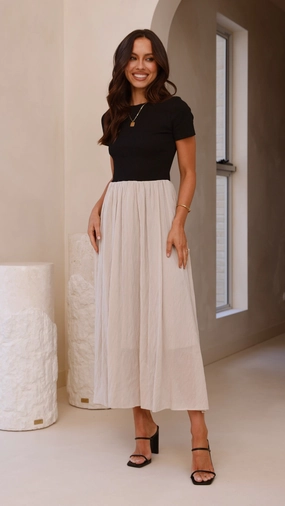 Portia Maxi Dress - Black / Cream Recycled-Material