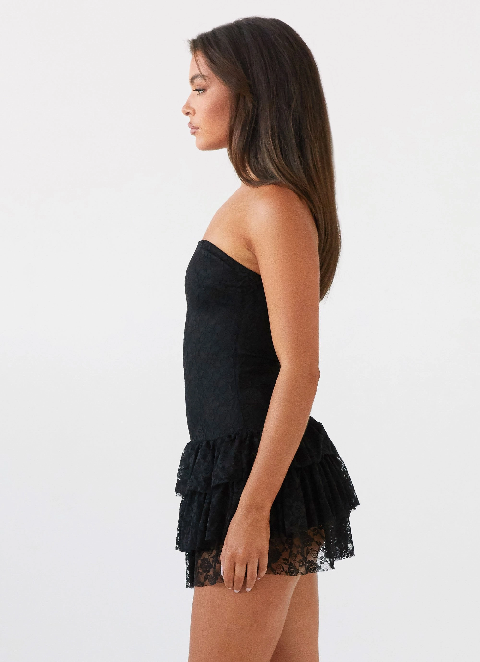 Lace Ease Posie Lace Tube Mini Dress - Black