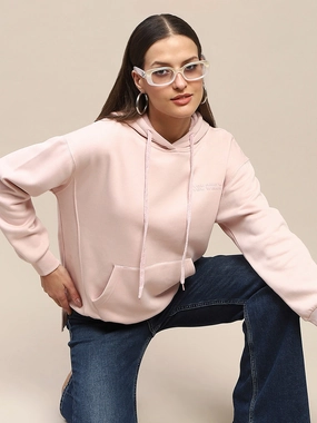 Layer Relaxed Soft Hoodie Madame Cotton Placement Print Hooded Dusty Pink Sweatshirt