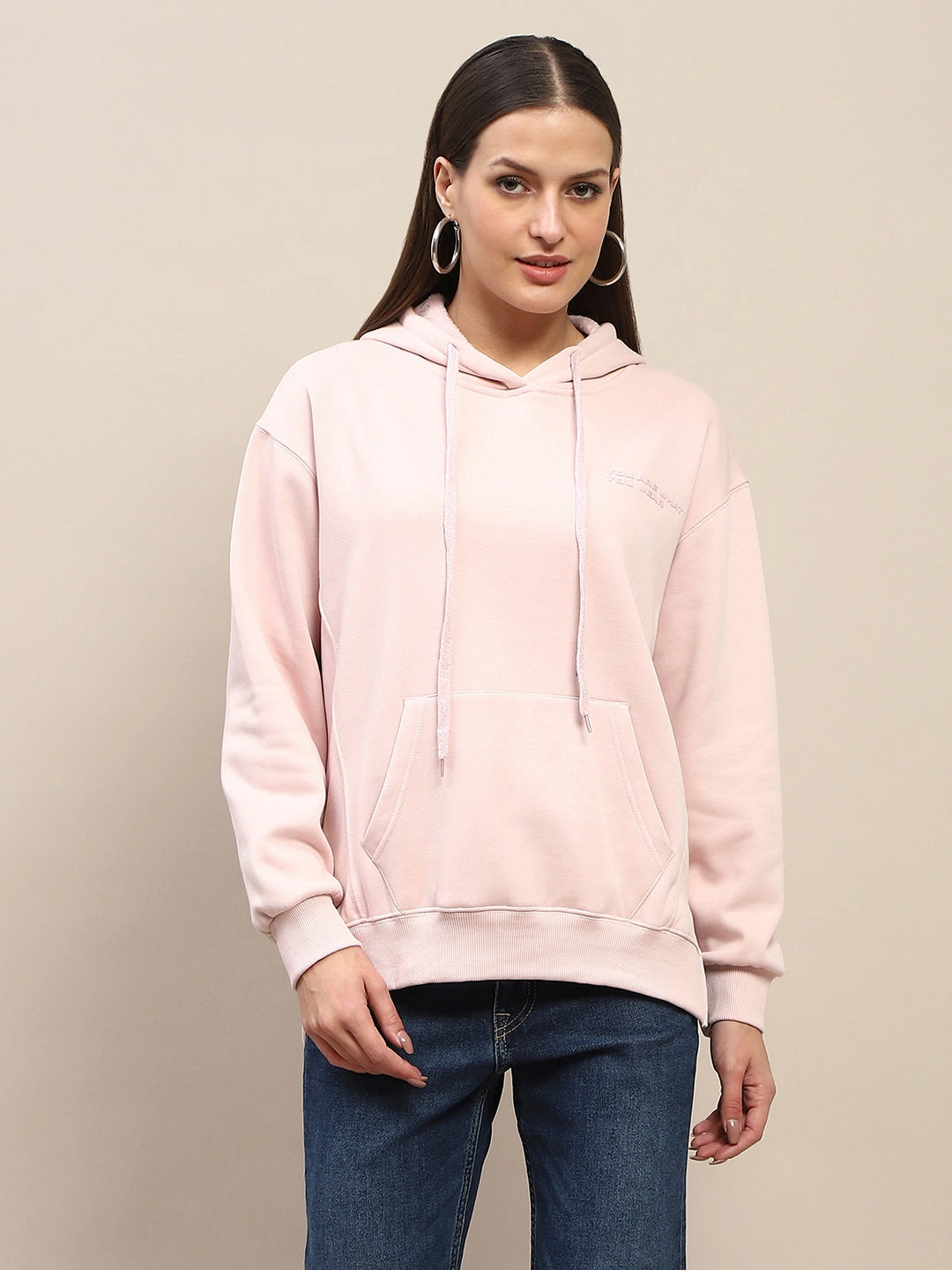 product eco friendly conscience Street Bold Madame Cotton Placement Print Hooded Dusty Pink Sweatshirt