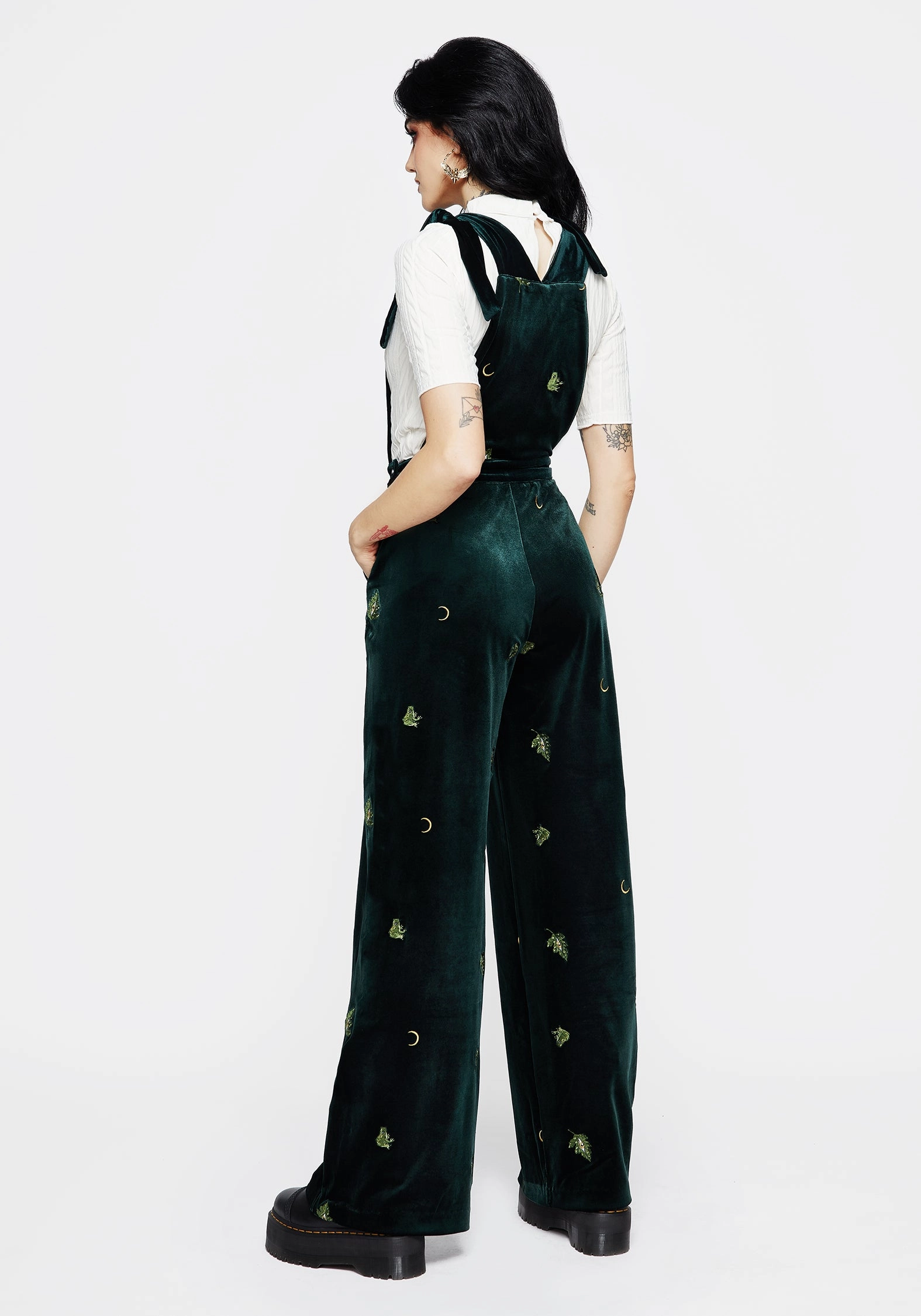 Swamplife Frog Embroidered Velour Wide Leg Dungarees Versatile staple Polished Look