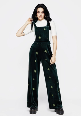 Swamplife Frog Embroidered Velour Wide Leg Dungarees Cool Weather