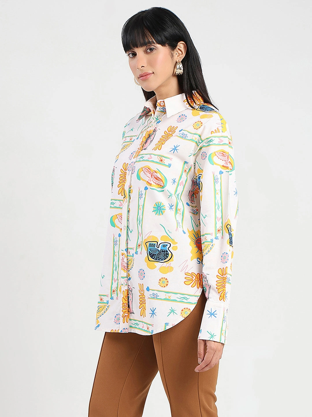 Madame All Over Print Beige Cotton Blend Shirt networking event