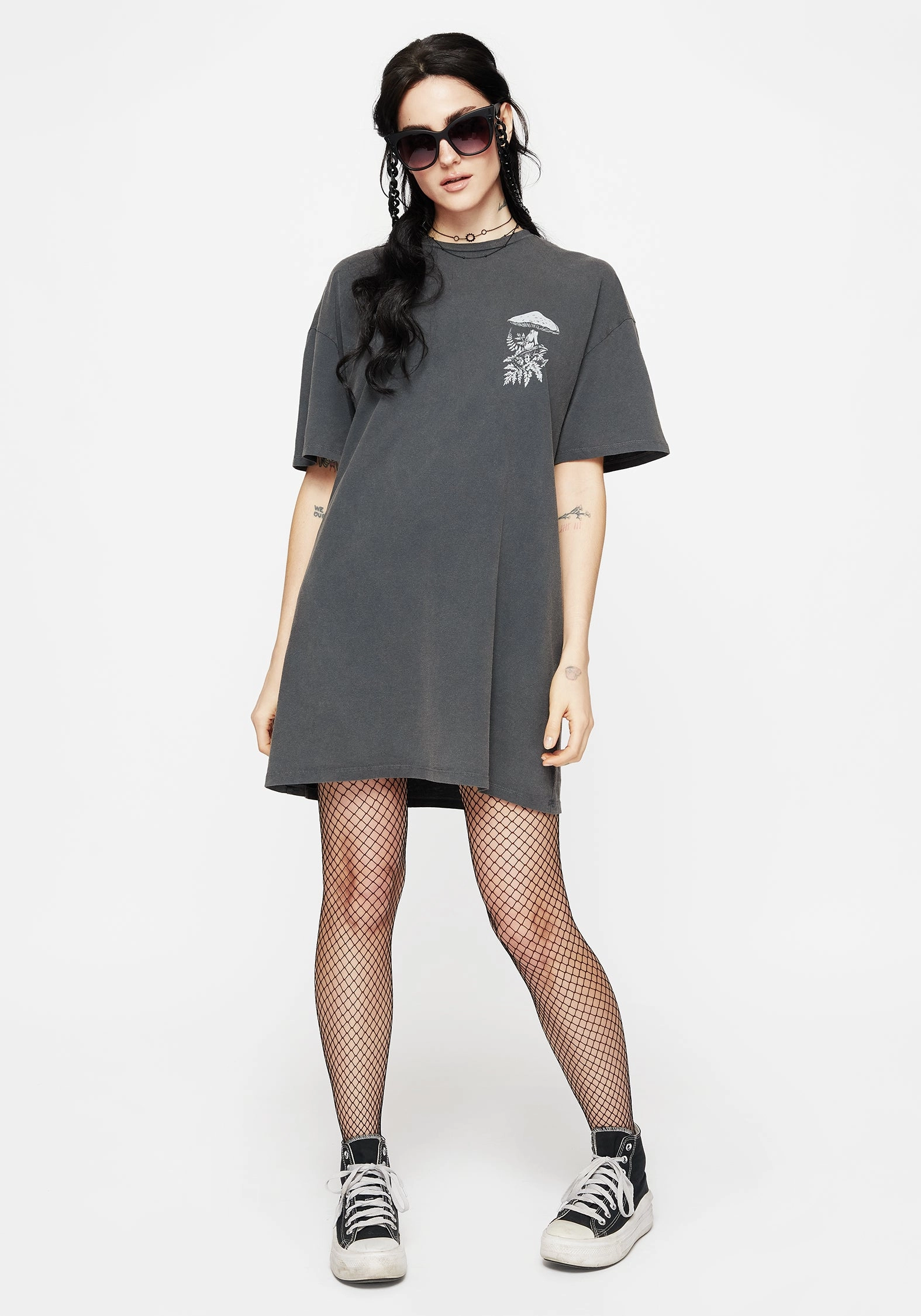 Pressure Cotton Mushroom Print Tee Dress Functional Side Gussets