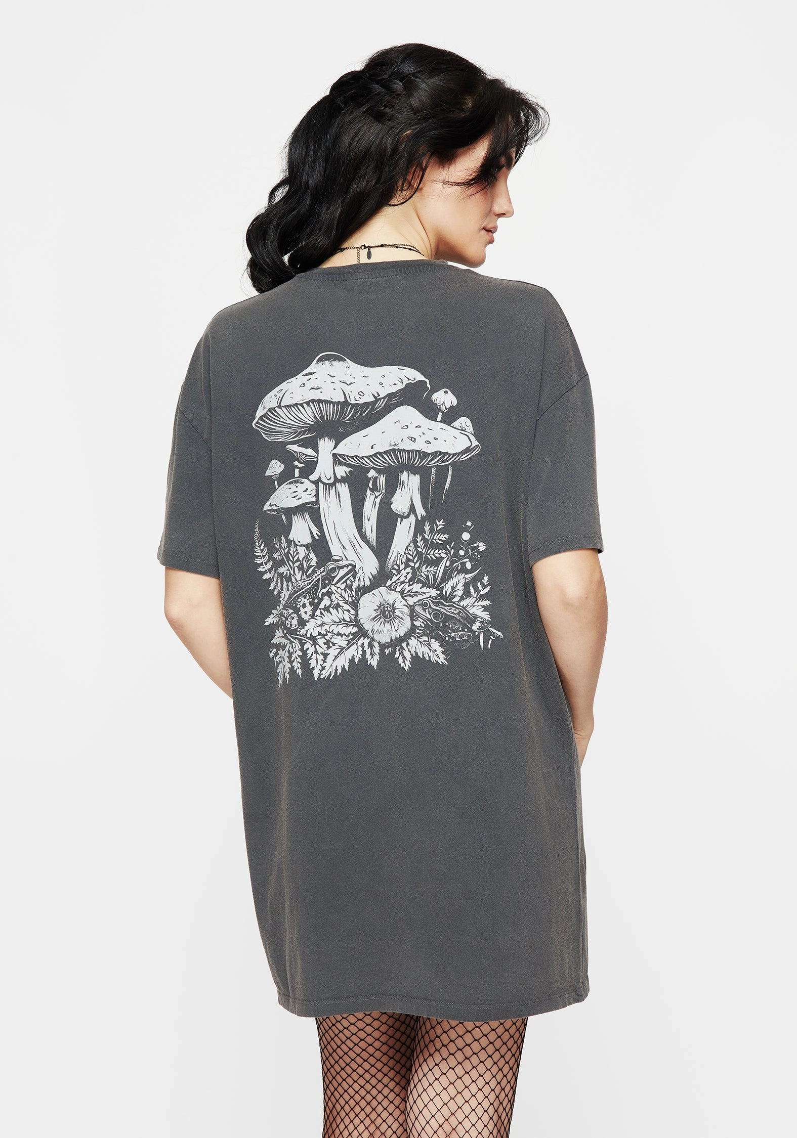 Pressure Cotton Mushroom Print Tee Dress Double Stitched Seams Stylish Wear