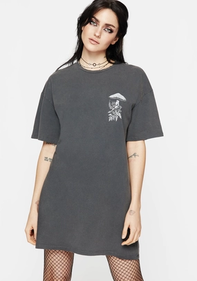 Cozy and Soft Pressure Cotton Mushroom Print Tee Dress