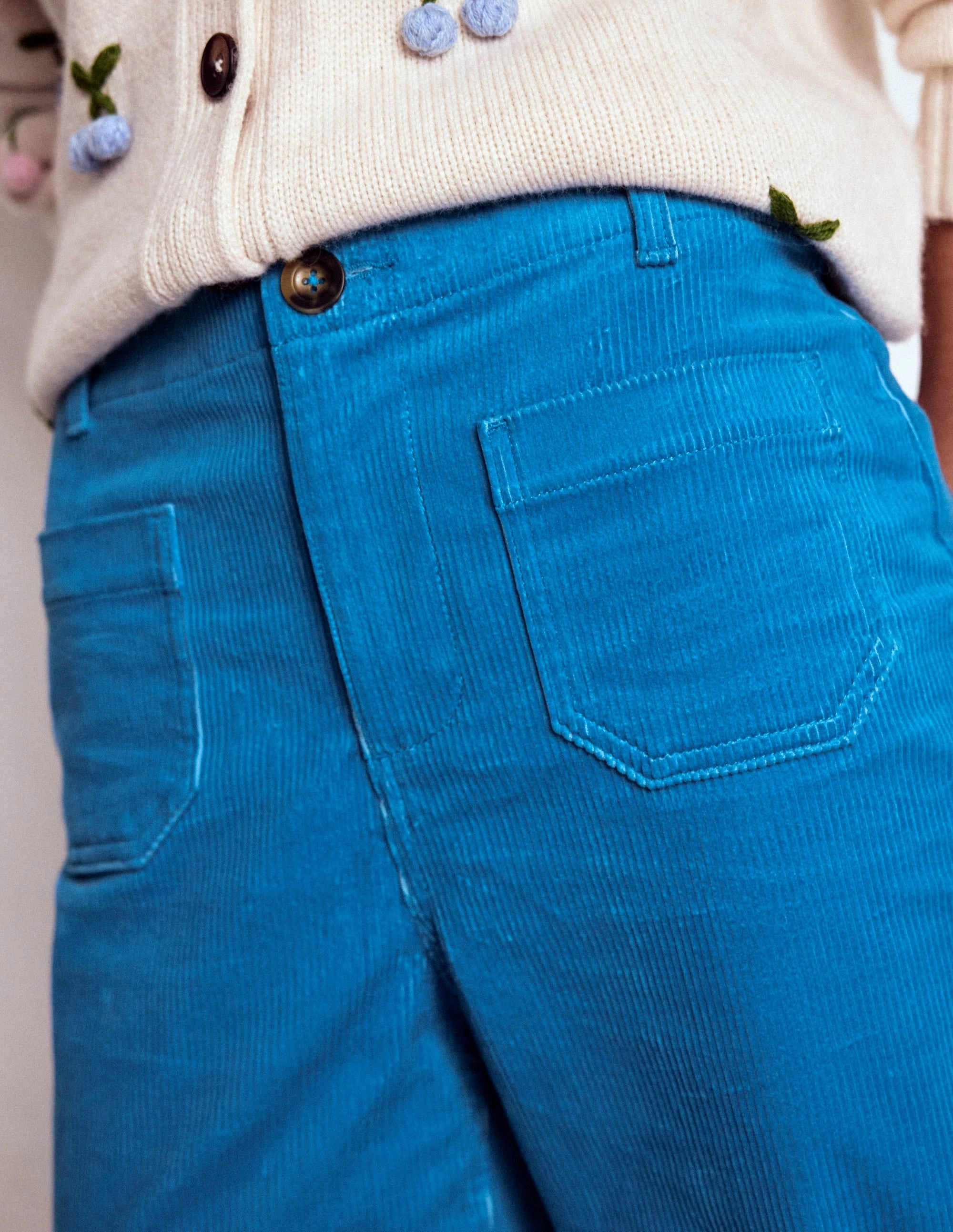 Primrose Cord Trousers-Bright Blue Customizable length Sporty Look