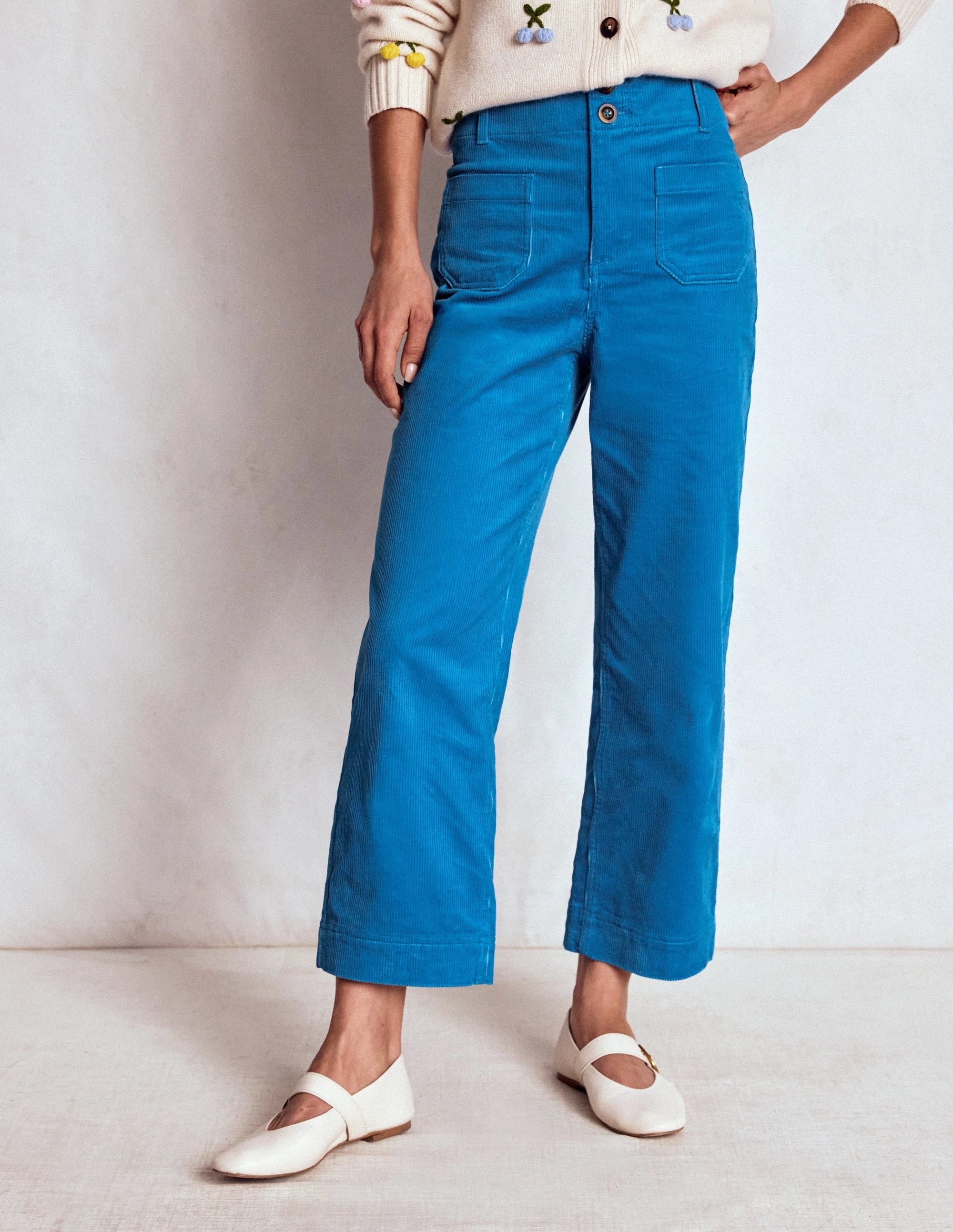 Primrose Cord Trousers-Bright Blue Classic Comfort Boho chic