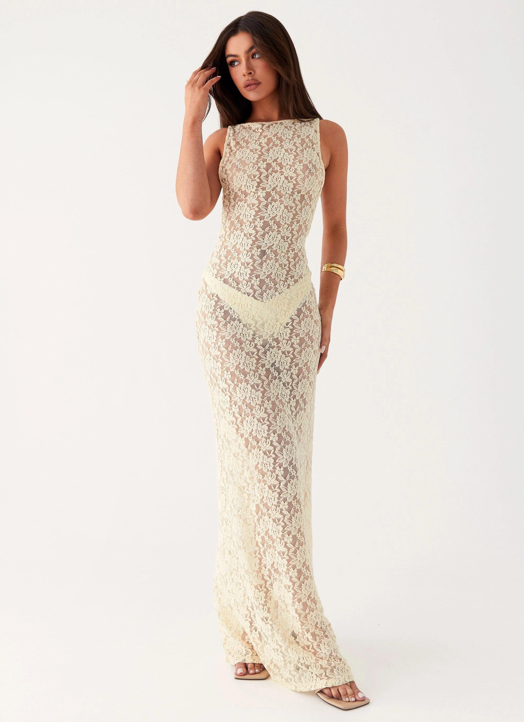 Natural Texture Formal Aura Promised Land Lace Maxi Dress - Ivory