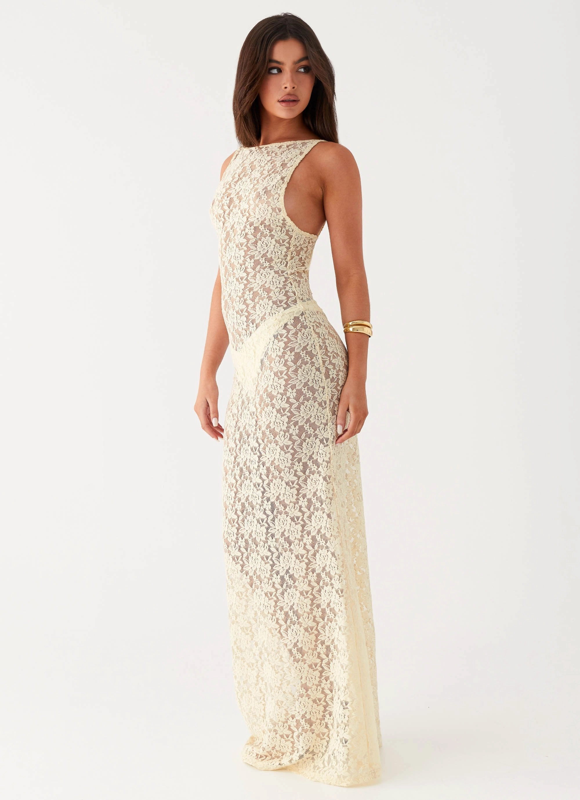 Printed-Fabric Chic Silhouette Promised Land Lace Maxi Dress - Ivory