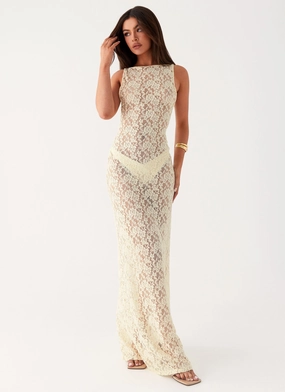 Natural Texture Formal Aura Promised Land Lace Maxi Dress - Ivory