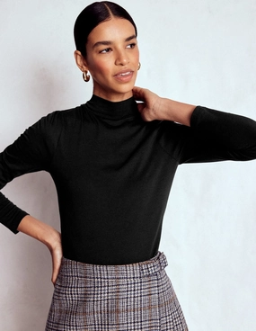 SoftTouch Moisture Wicking Technology Puff Shoulder Jersey Top-Black