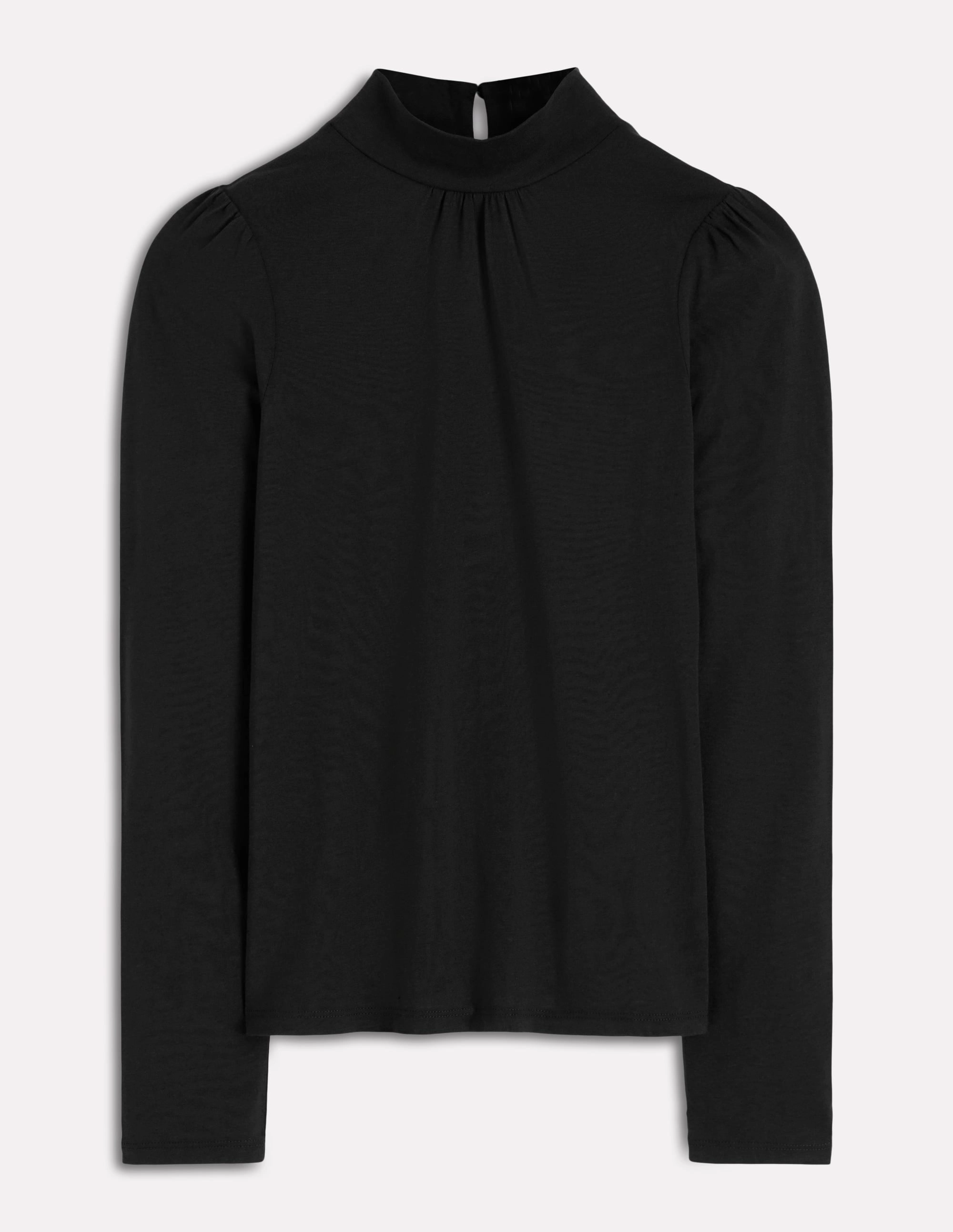 Puff Shoulder Jersey Top-Black ThermalLining