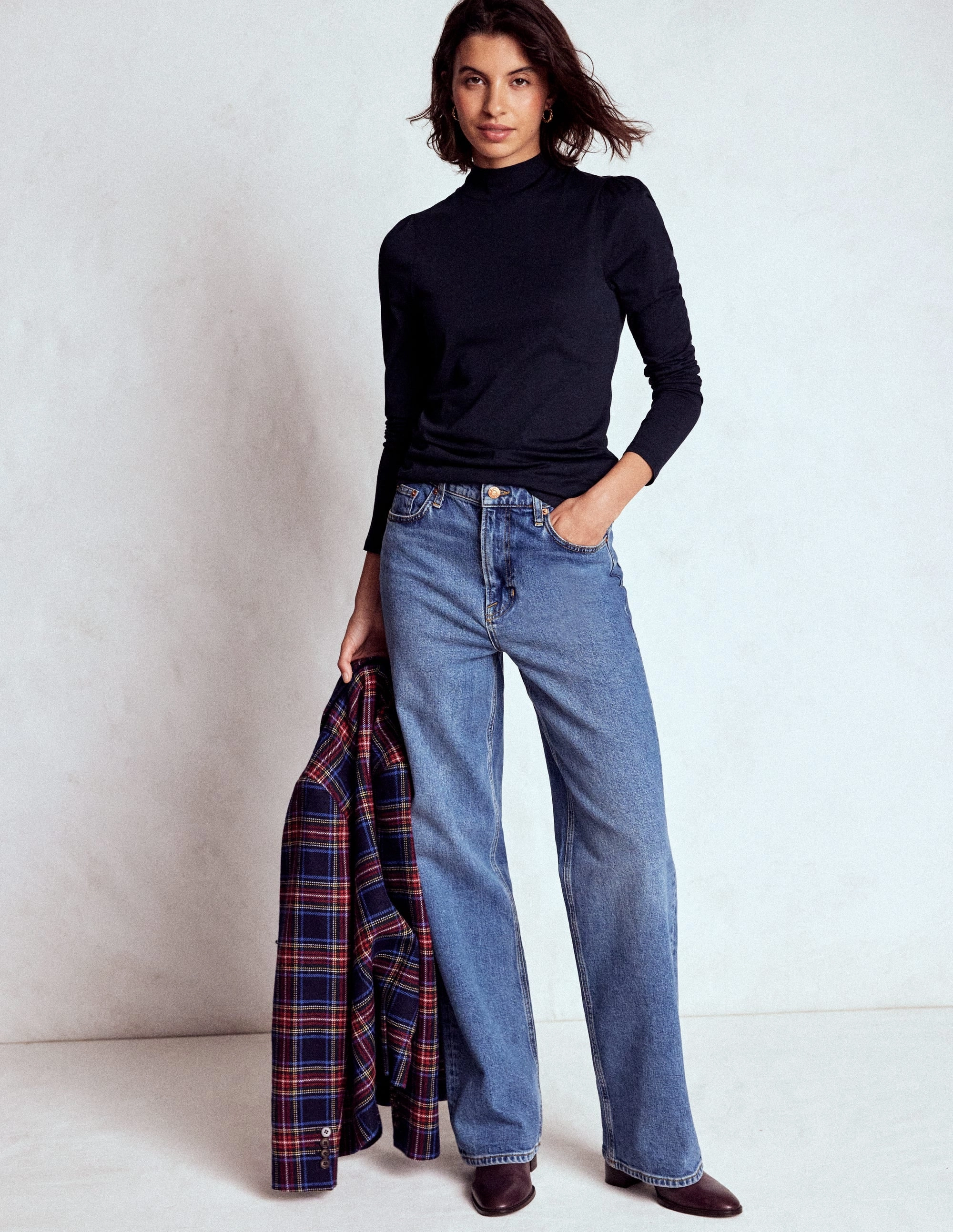 Puff Shoulder Jersey Top-Navy Wrinkle Resistant Treatment Casual Jacket