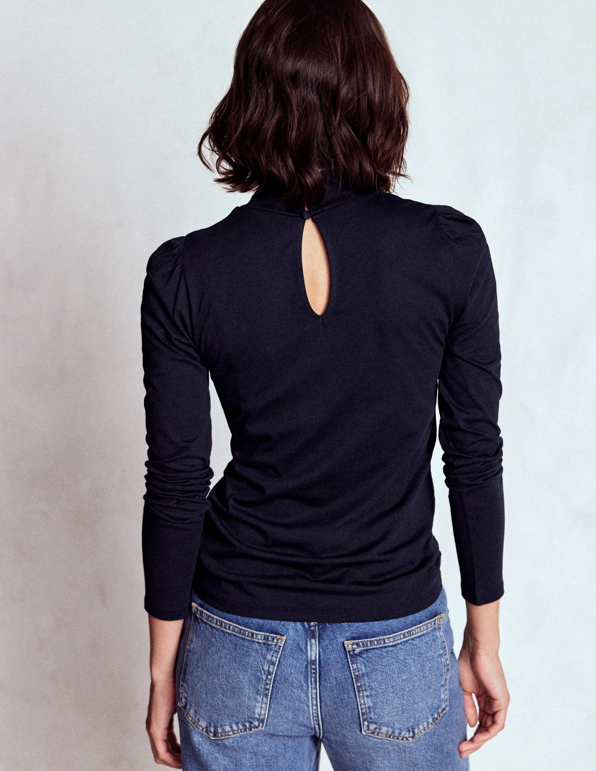 Winter Fashion Puff Shoulder Jersey Top-Navy