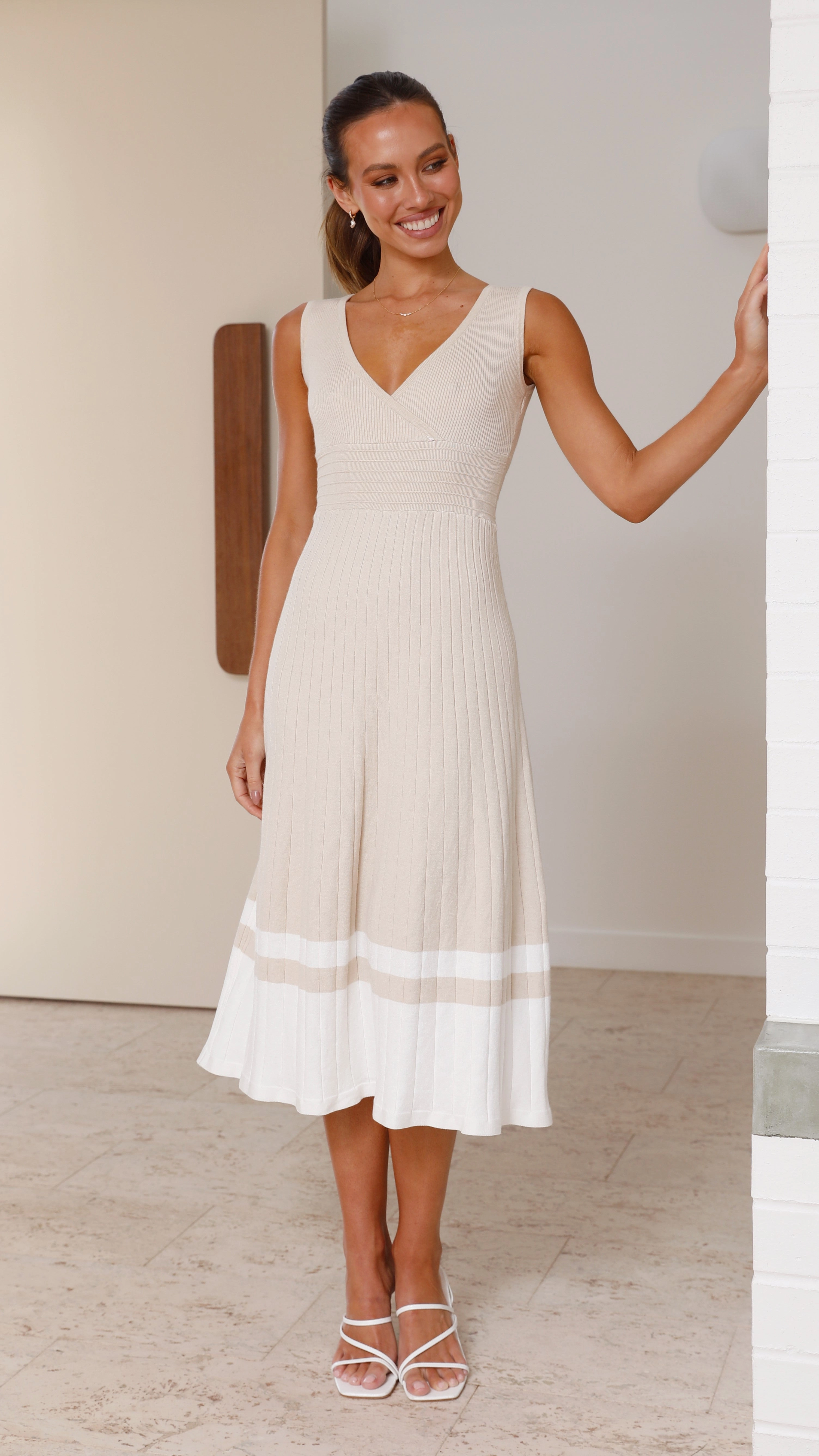 Everyday-Use Jayde Knit Dress - Beige/White