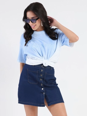 Fun and Comfortable Lightweight Construction Madame Ombre Loose Fit Sky Blue Oversize Cotton T-shirt