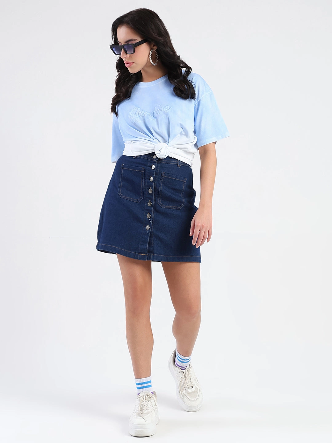 Relaxed Everyday Wear AllSeasonWear Madame Ombre Loose Fit Sky Blue Oversize Cotton T-shirt