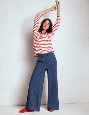 Laser cut Comfort Design Pull-on Denim Trousers-MID WASH