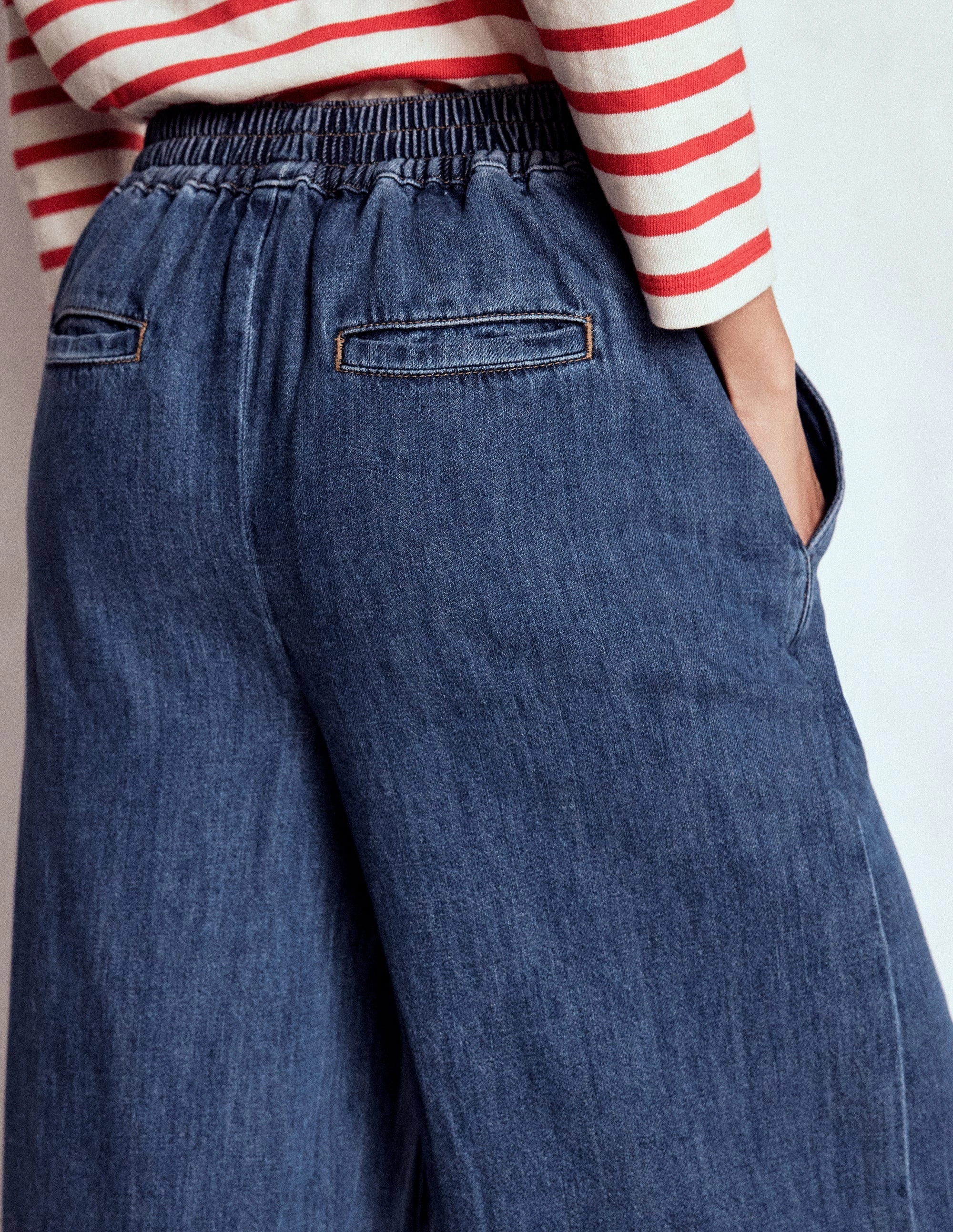Chic Design Pull-on Denim Trousers-MID WASH