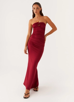 Rudy Maxi Dress - Maroon Front Ruffle