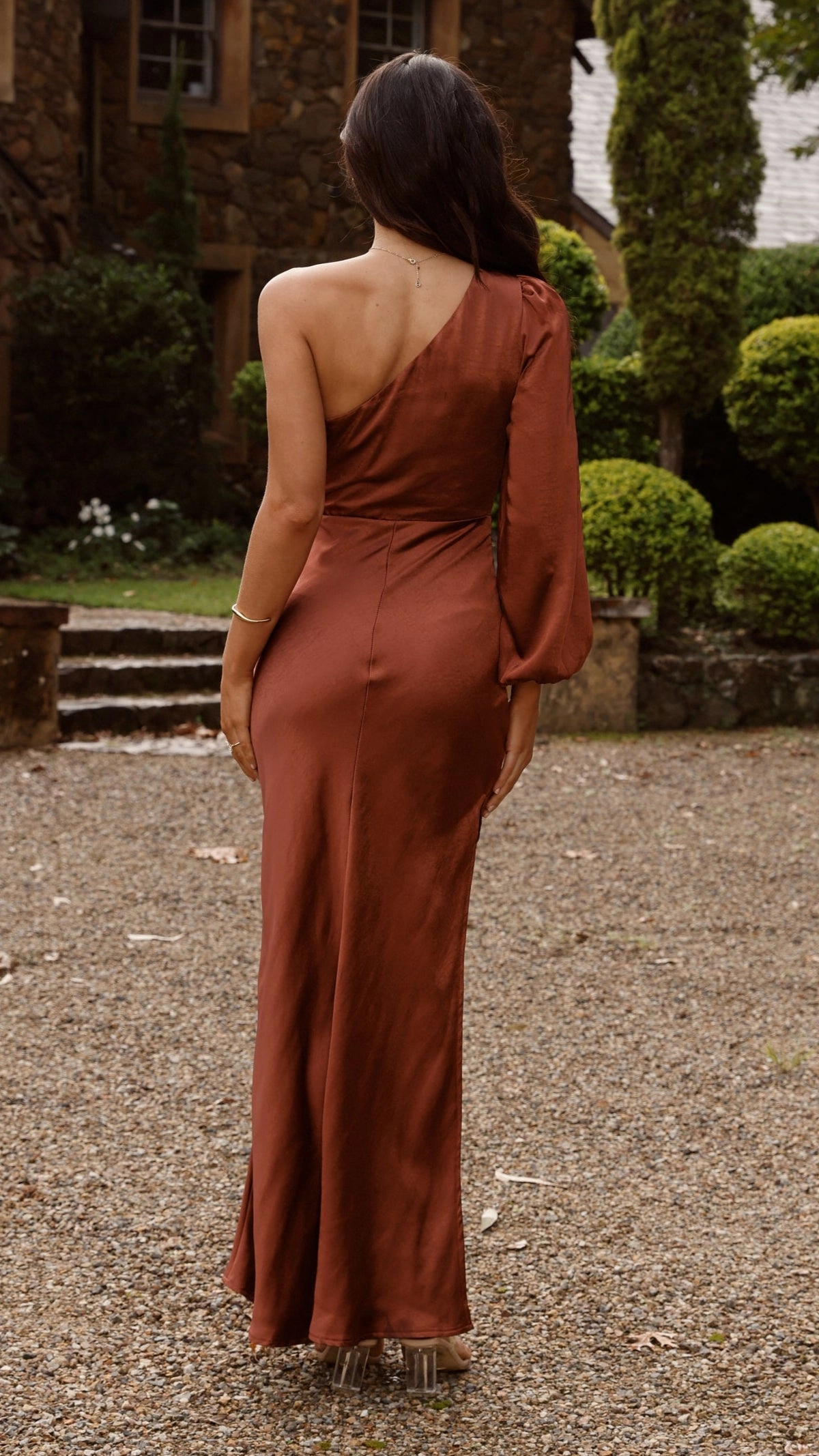 Short Sleeve Eden One Shoulder Tie Front Maxi Dress - Rust