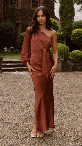 Eden One Shoulder Tie Front Maxi Dress - Rust Layered Movement