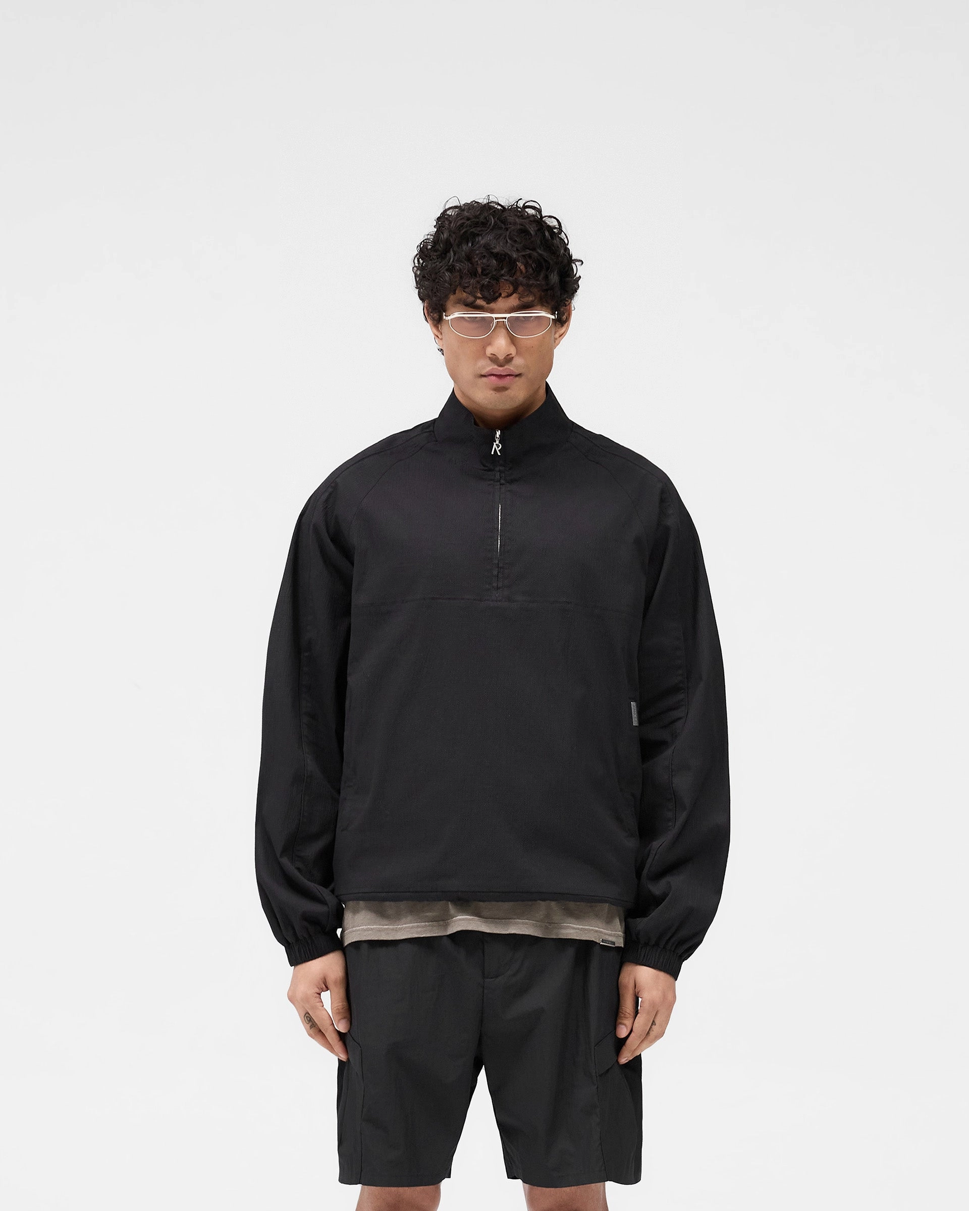 Matte Surface Texture Moisture Wicking Inner Quarter Zip Jacket - Black