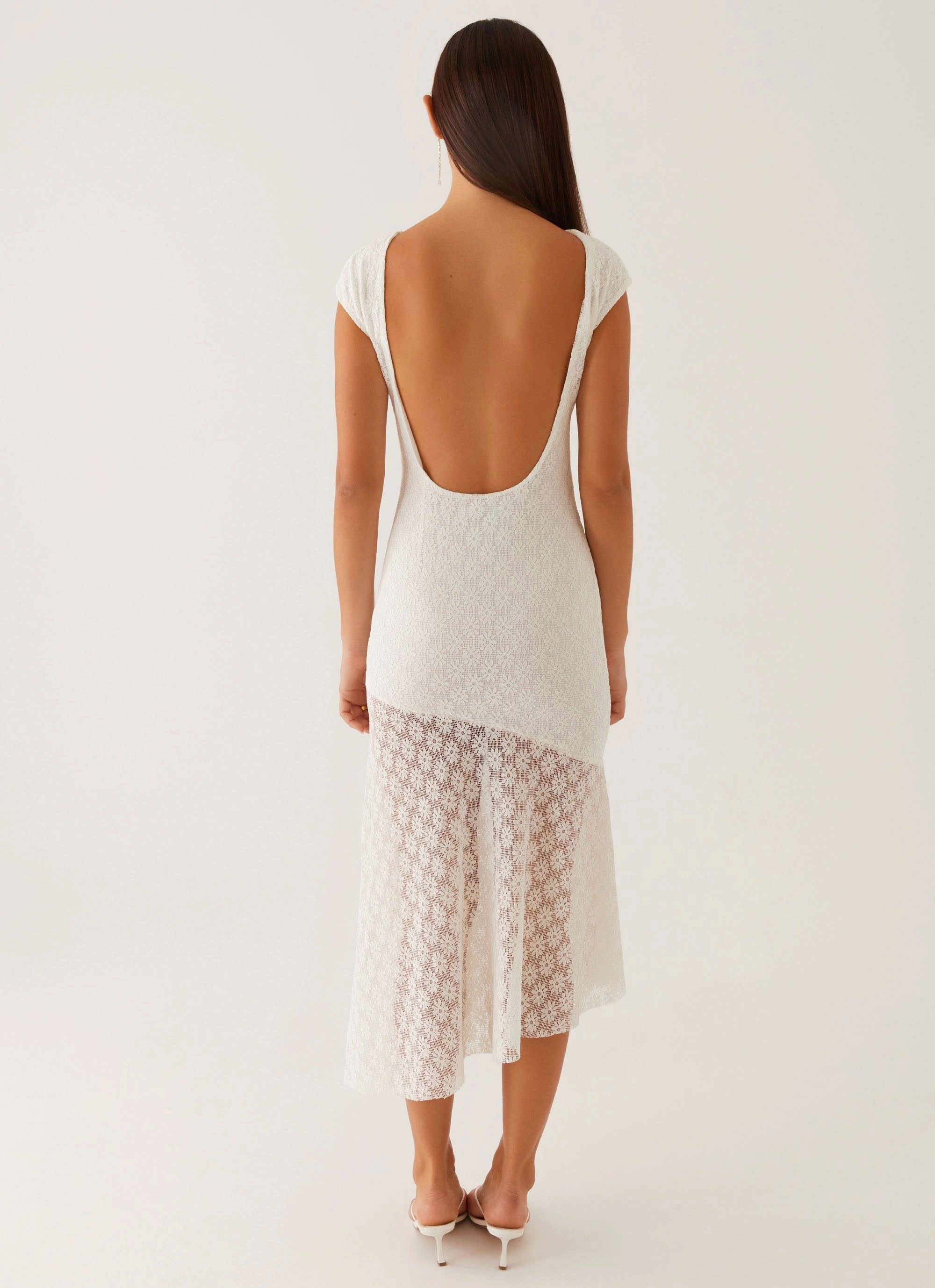 Arielle Open Back Midi Dress - White Bold Elegance Work Friendly