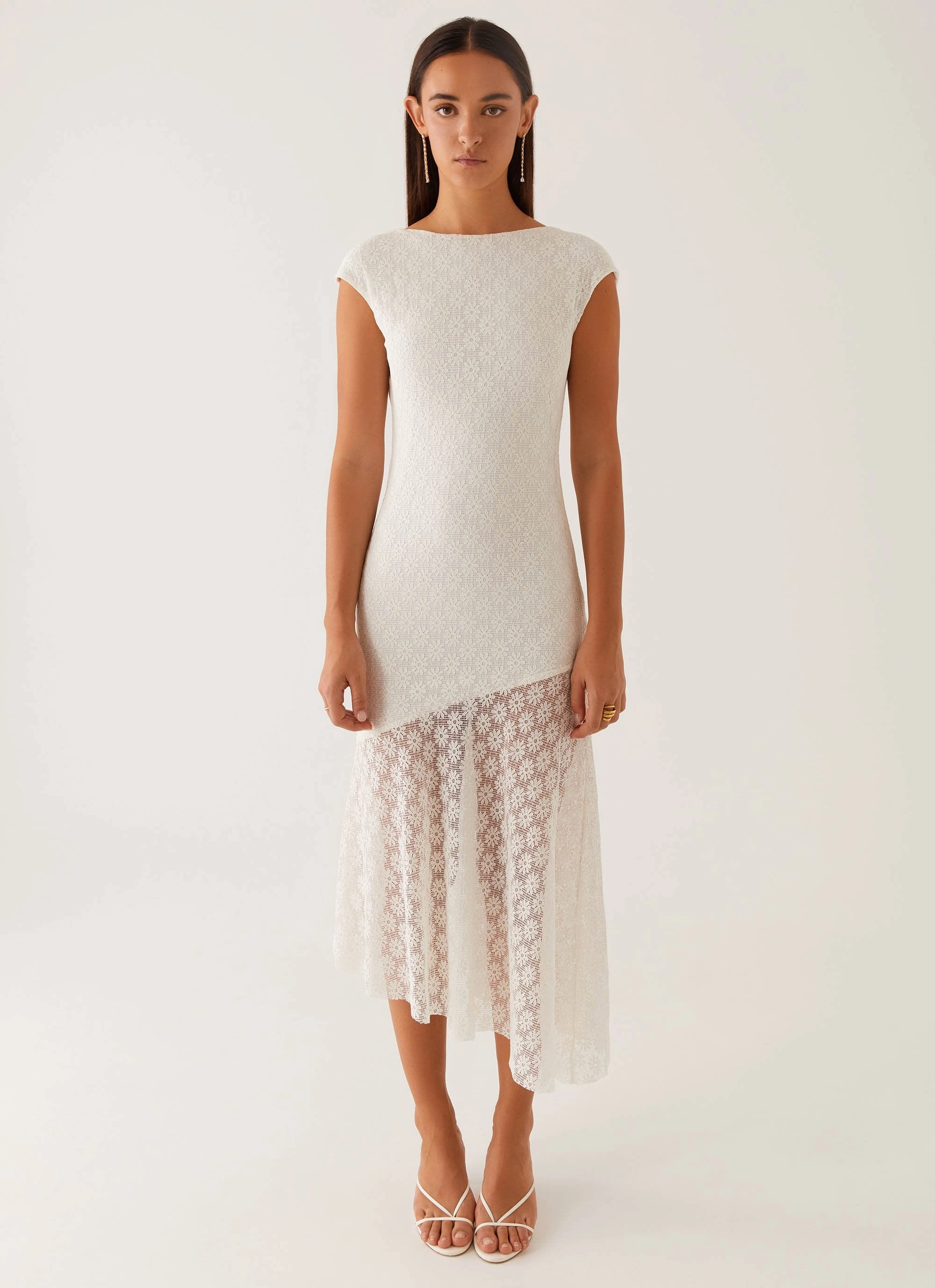 Empire-Waist Arielle Open Back Midi Dress - White