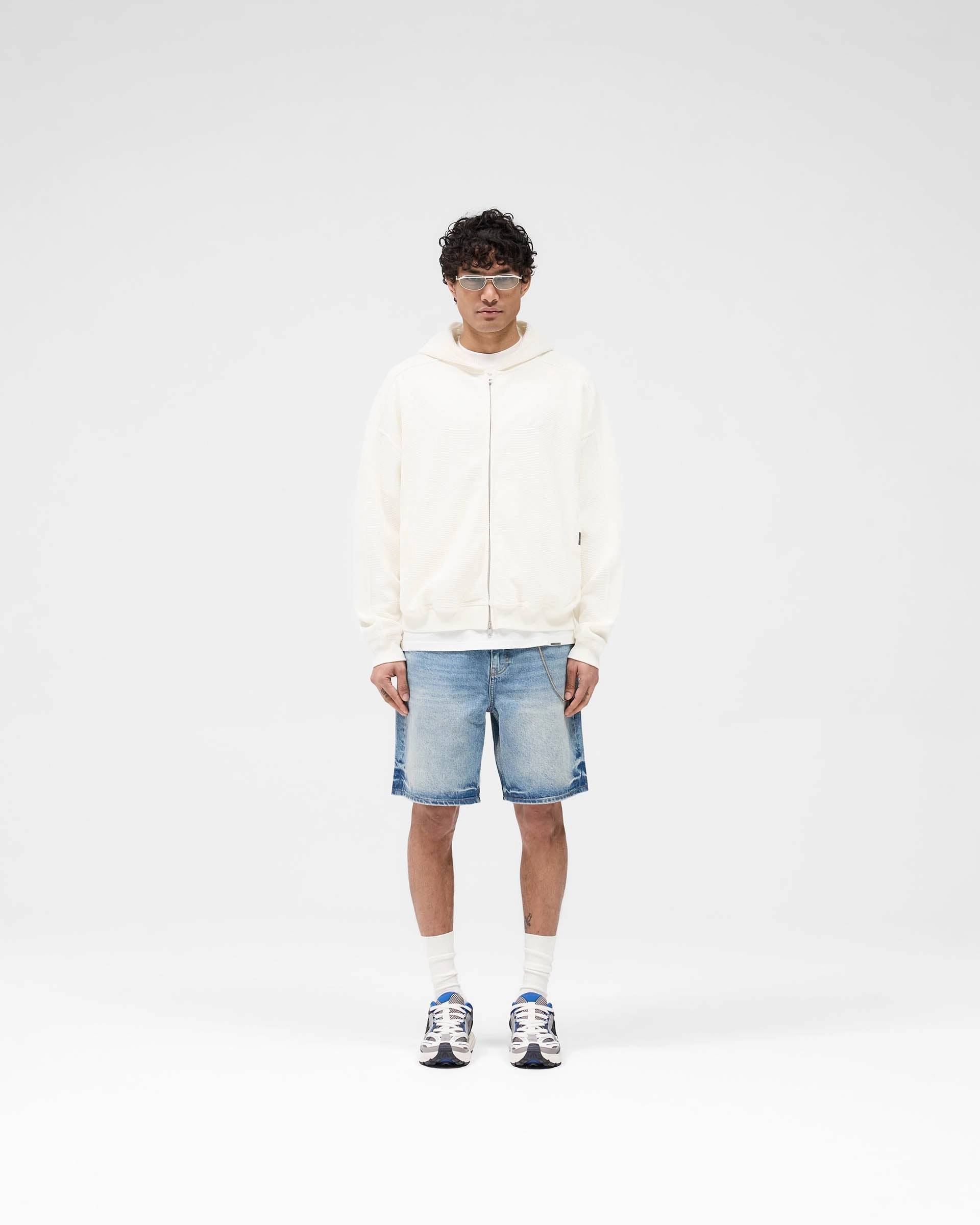 Waffle Zip Through Hoodie - Flat White Comfy Wear Warm Embrace