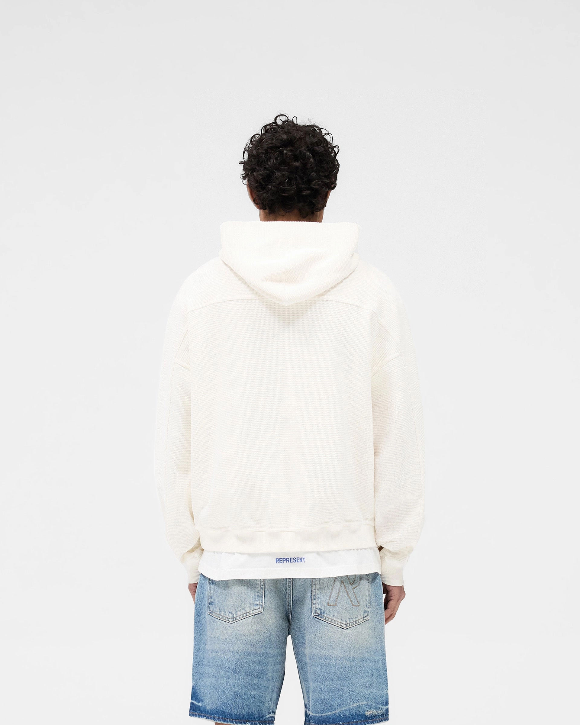 Country club style No Bunching Waffle Zip Through Hoodie - Flat White