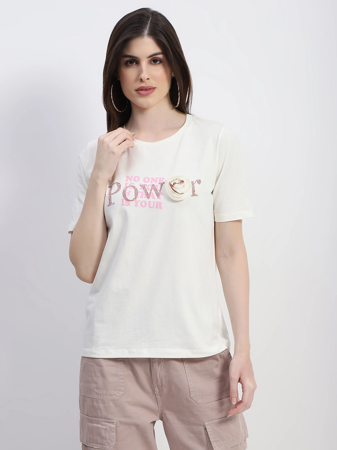 Madame Typography Print Off White Cotton T-Shirt soft look Cozy Essentials