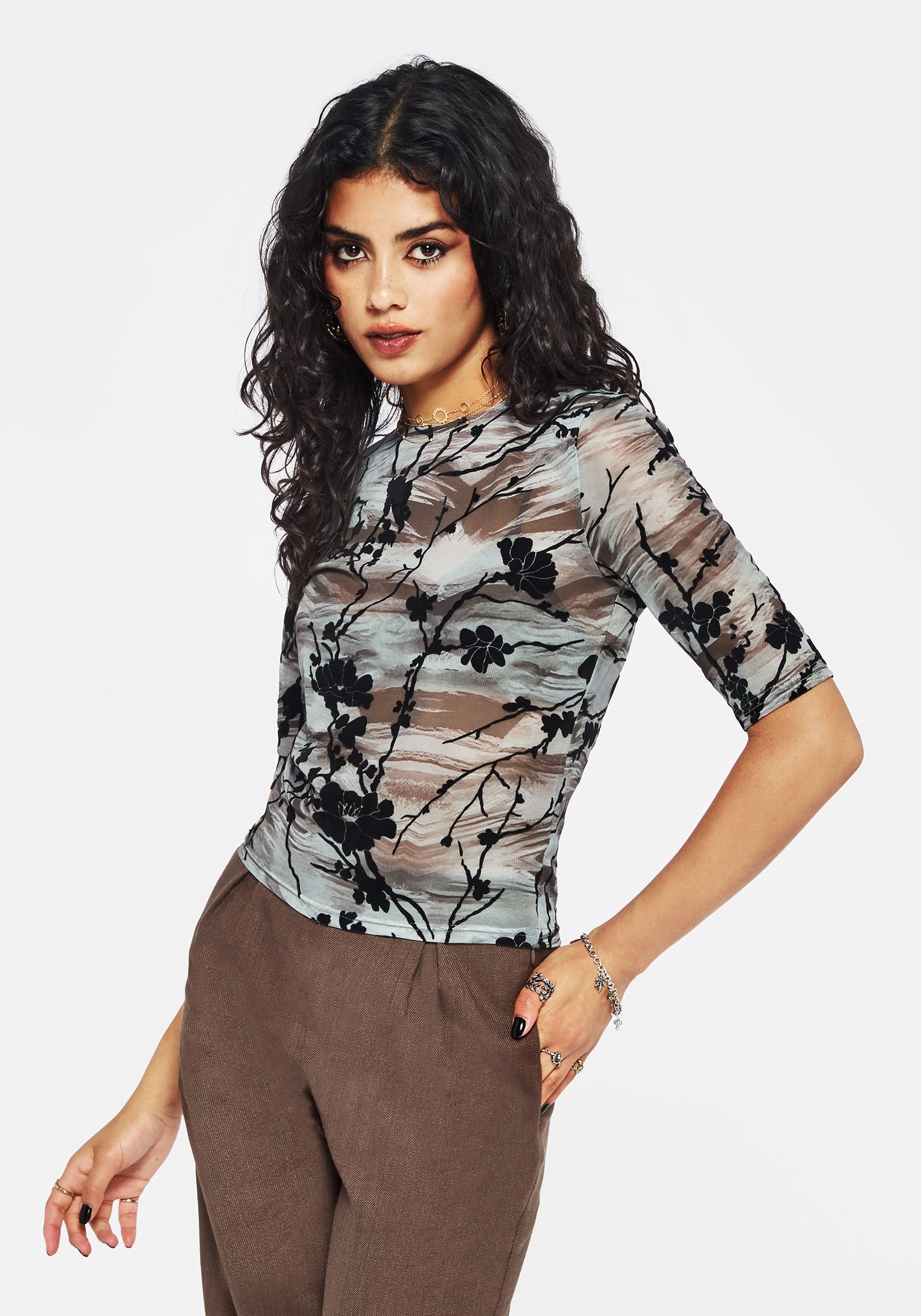 Wytchelm Flocked Mesh Short Sleeve Top - Blue Luxurious Premium Material