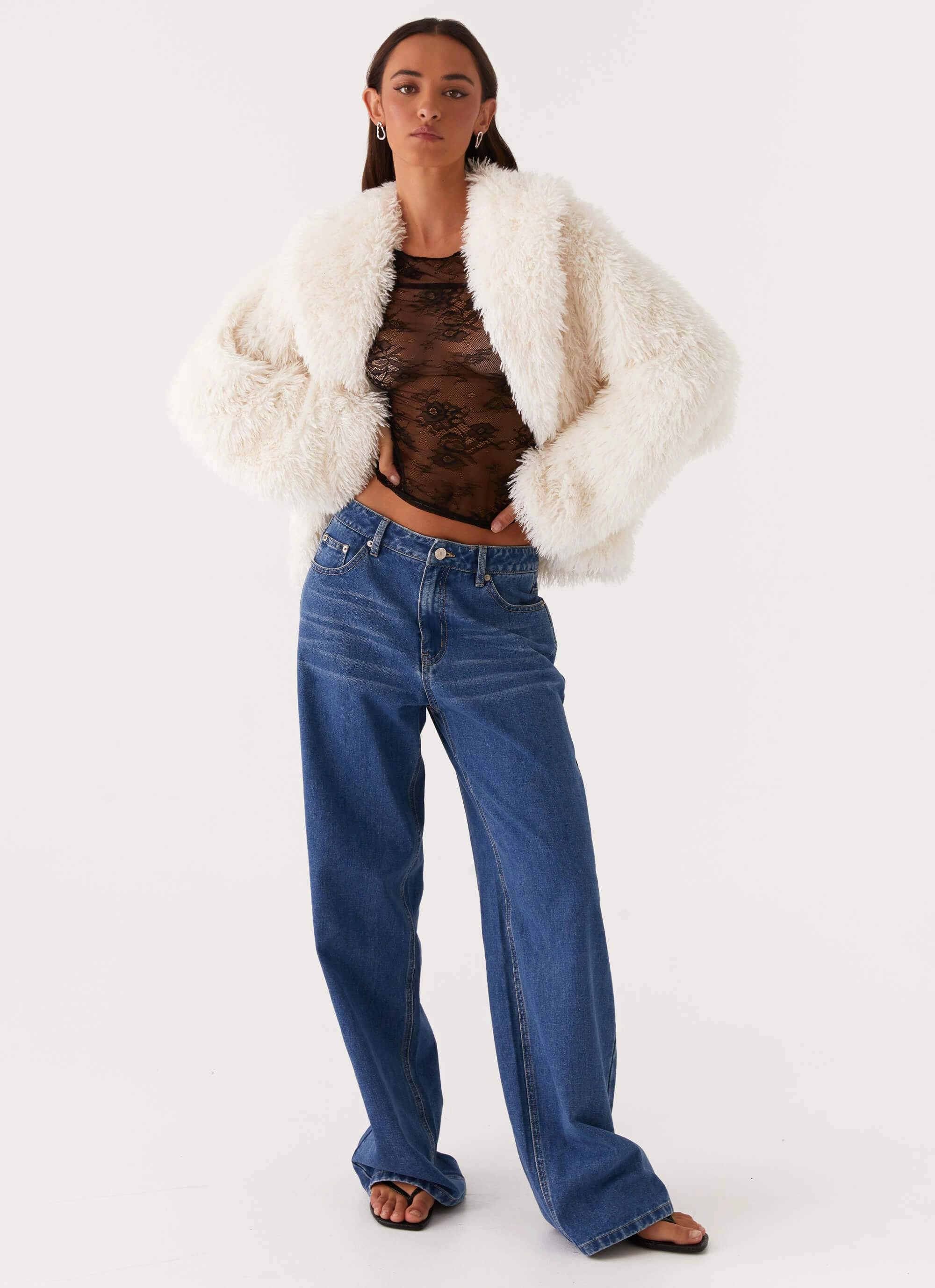 Ultra Compact Packing Design Denver Oversized Fur Jacket - Ivory