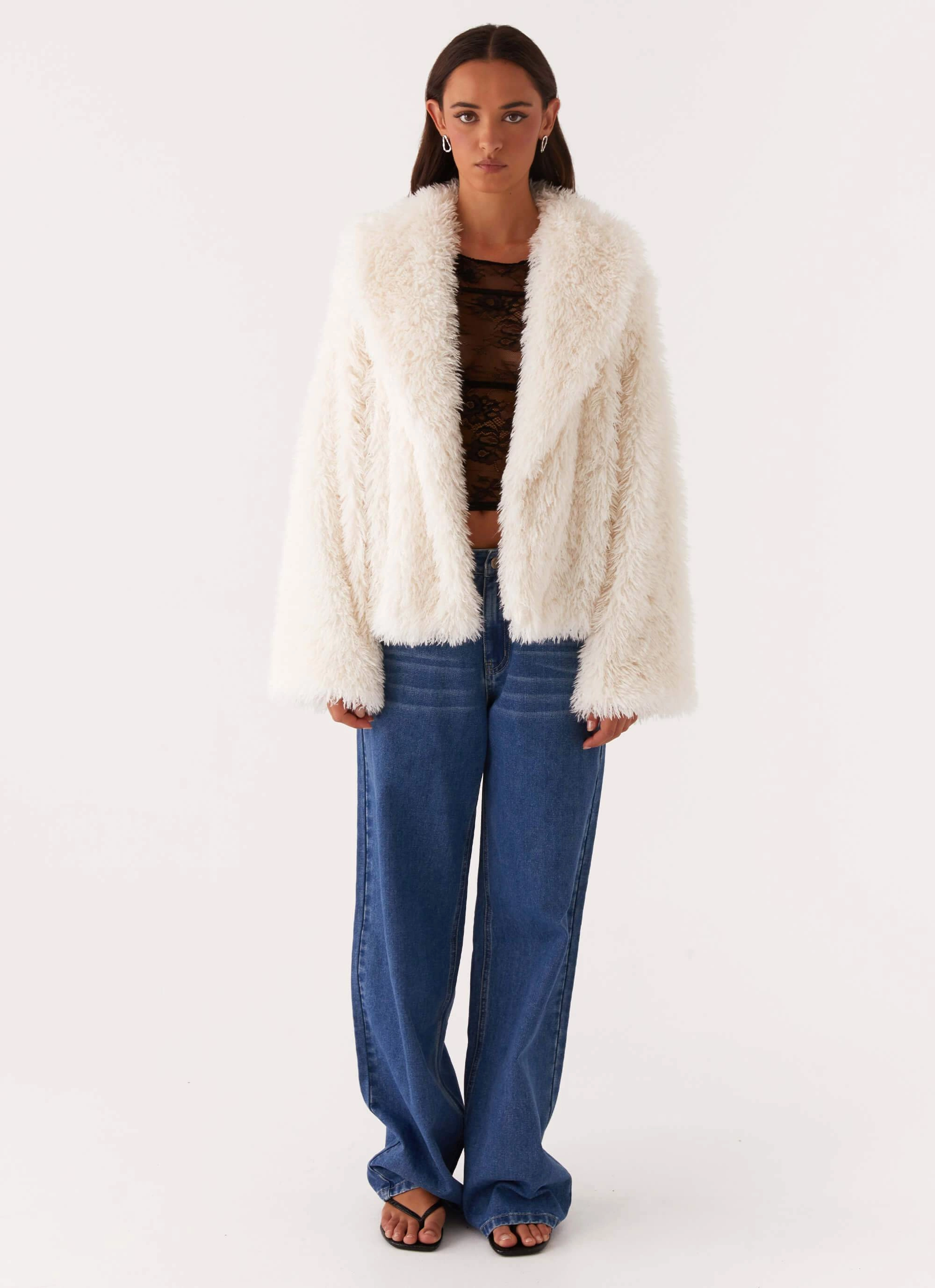 StretchFit Silhouette Denver Oversized Fur Jacket - Ivory