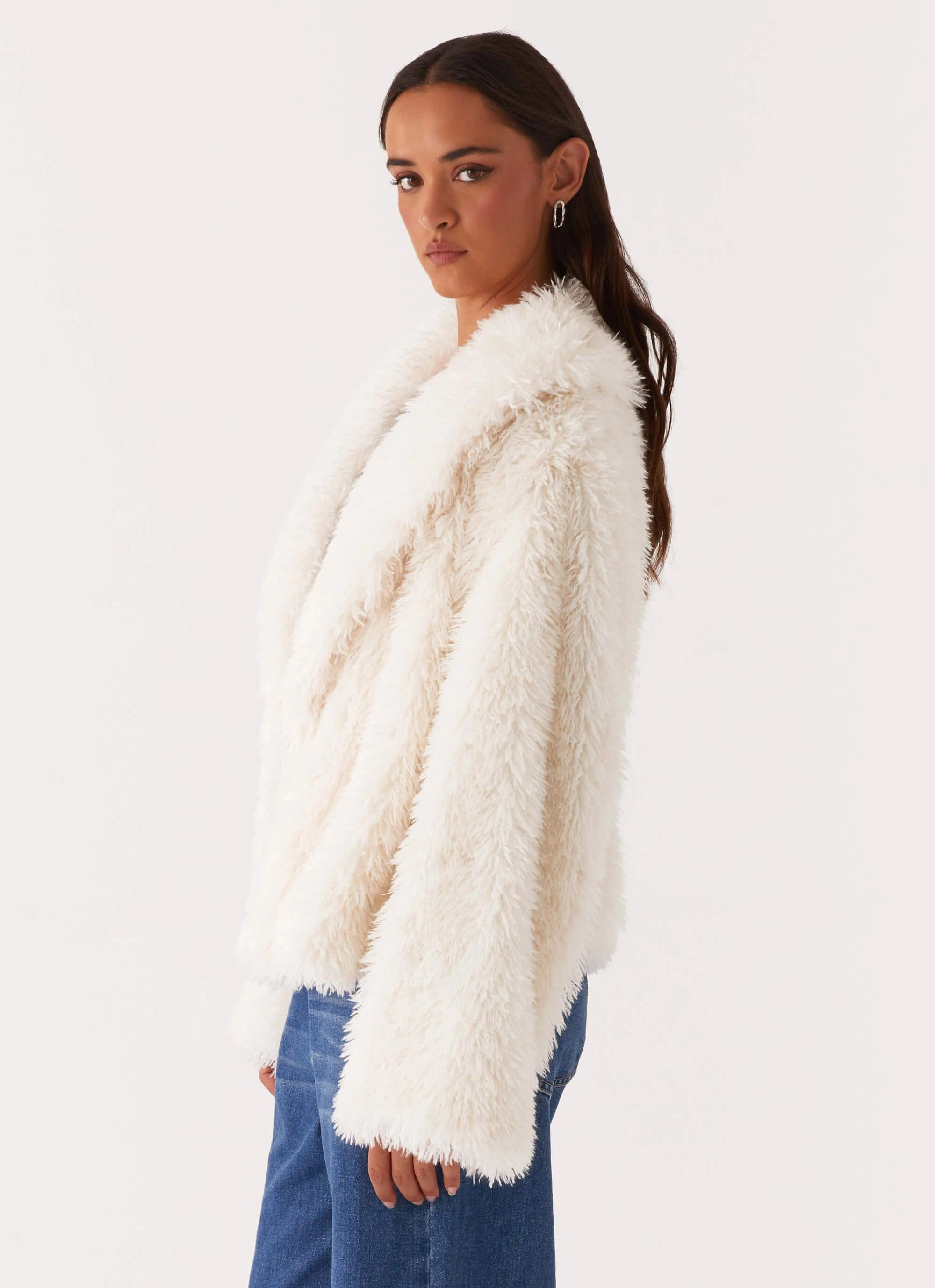 Teflon Coated Softshell Coating Denver Oversized Fur Jacket - Ivory