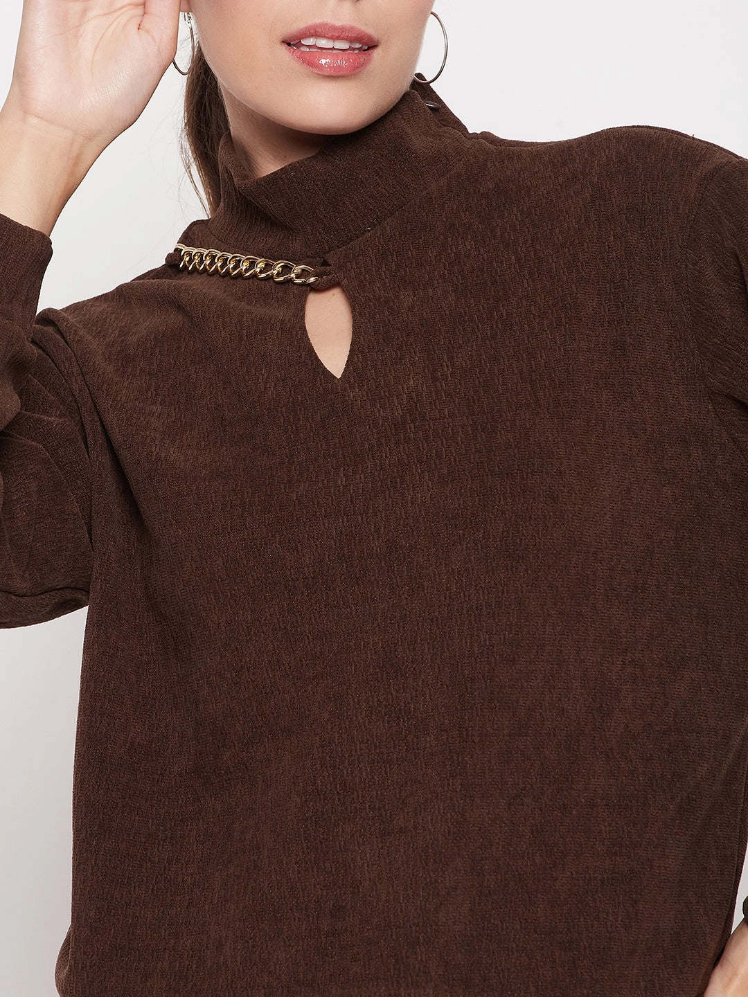 High-Quality Fabric Madame Brown Keyhole Neck Sweater