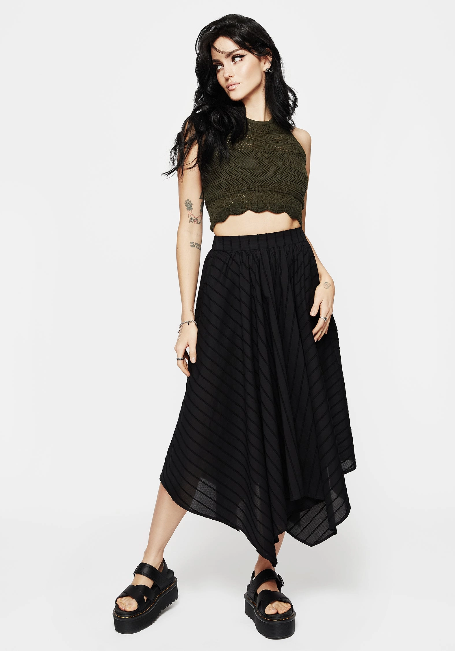 Waist Defining Silk Touch Blythe Handkerchief Hem Midaxi Skirt