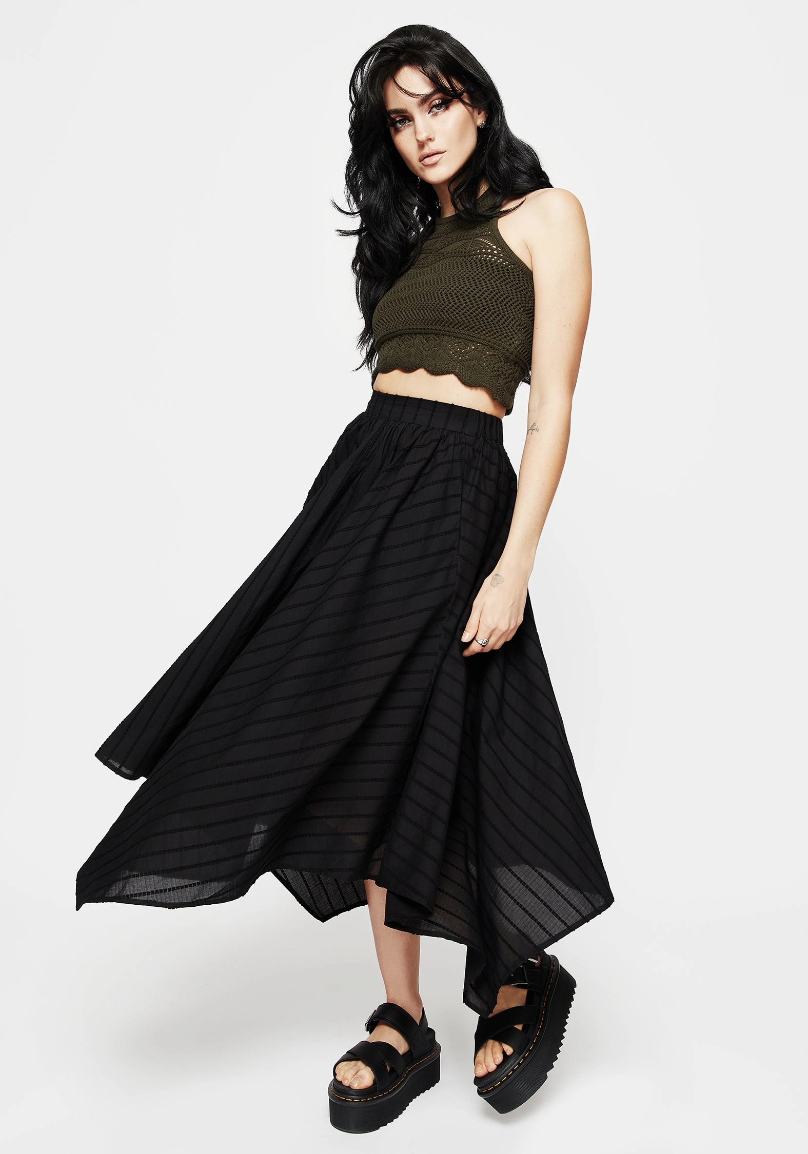 Blythe Handkerchief Hem Midaxi Skirt Crisp Details Cozy Movement