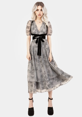 Vanessa Butterfly Print Organza Puff Sleeve Midaxi Dress Weekend Style Mall Brand Look