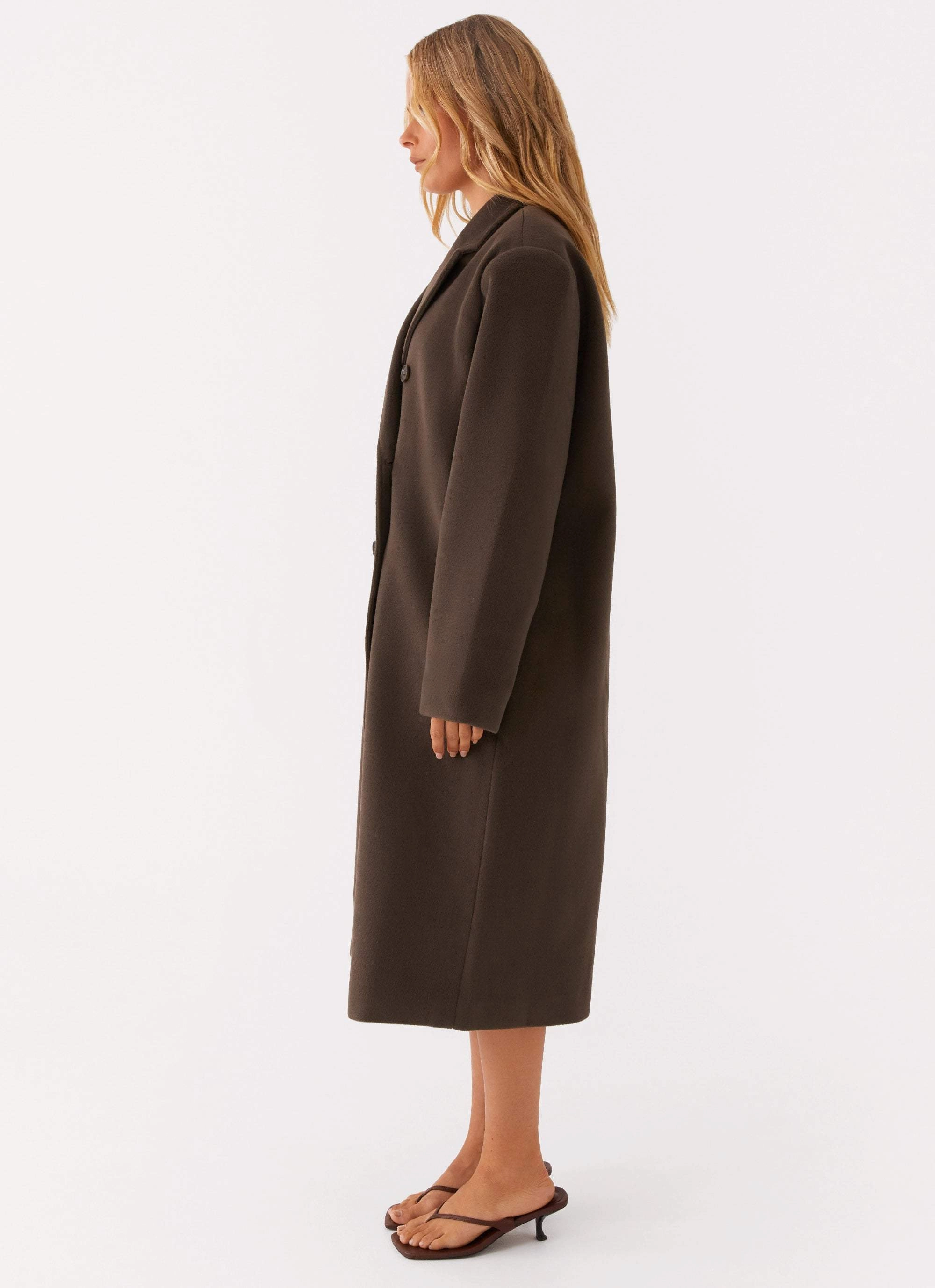 DoubleLayeredHem Magnetic Fastenings Gianni Double Breast Coat - Chocolate