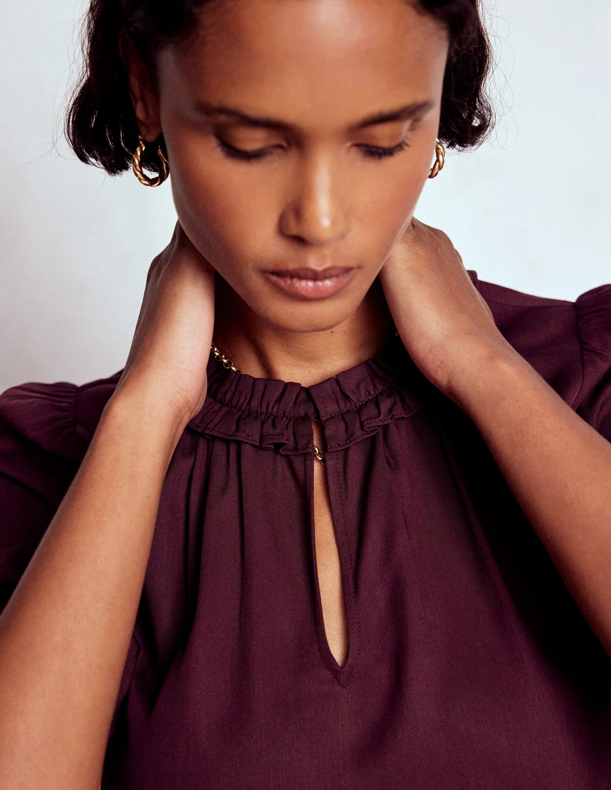 Ria Short Sleeve Top-Dark Cherry ButterSoftTexture Scoop Neck Shape