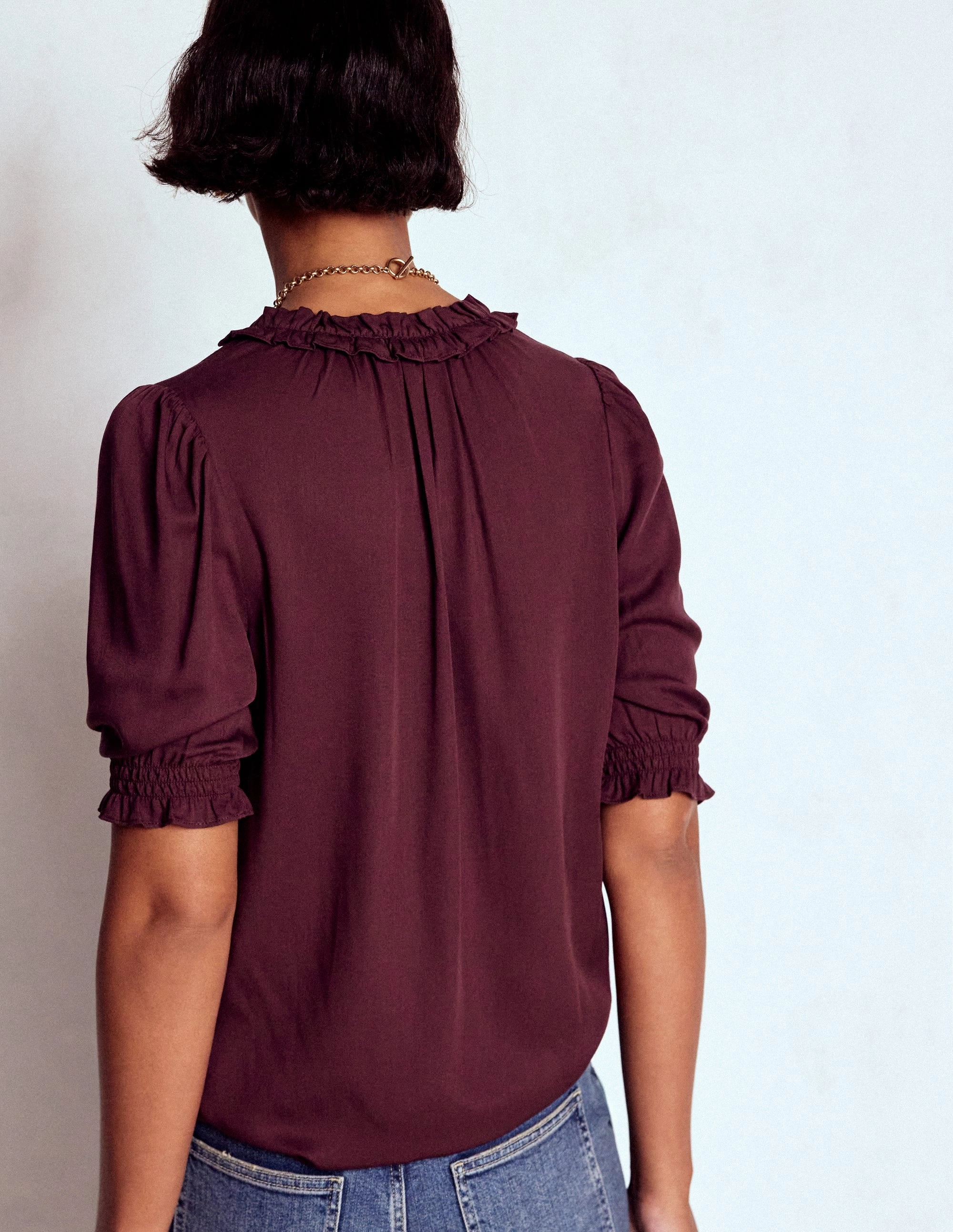 Stylish Jacket Ria Short Sleeve Top-Dark Cherry