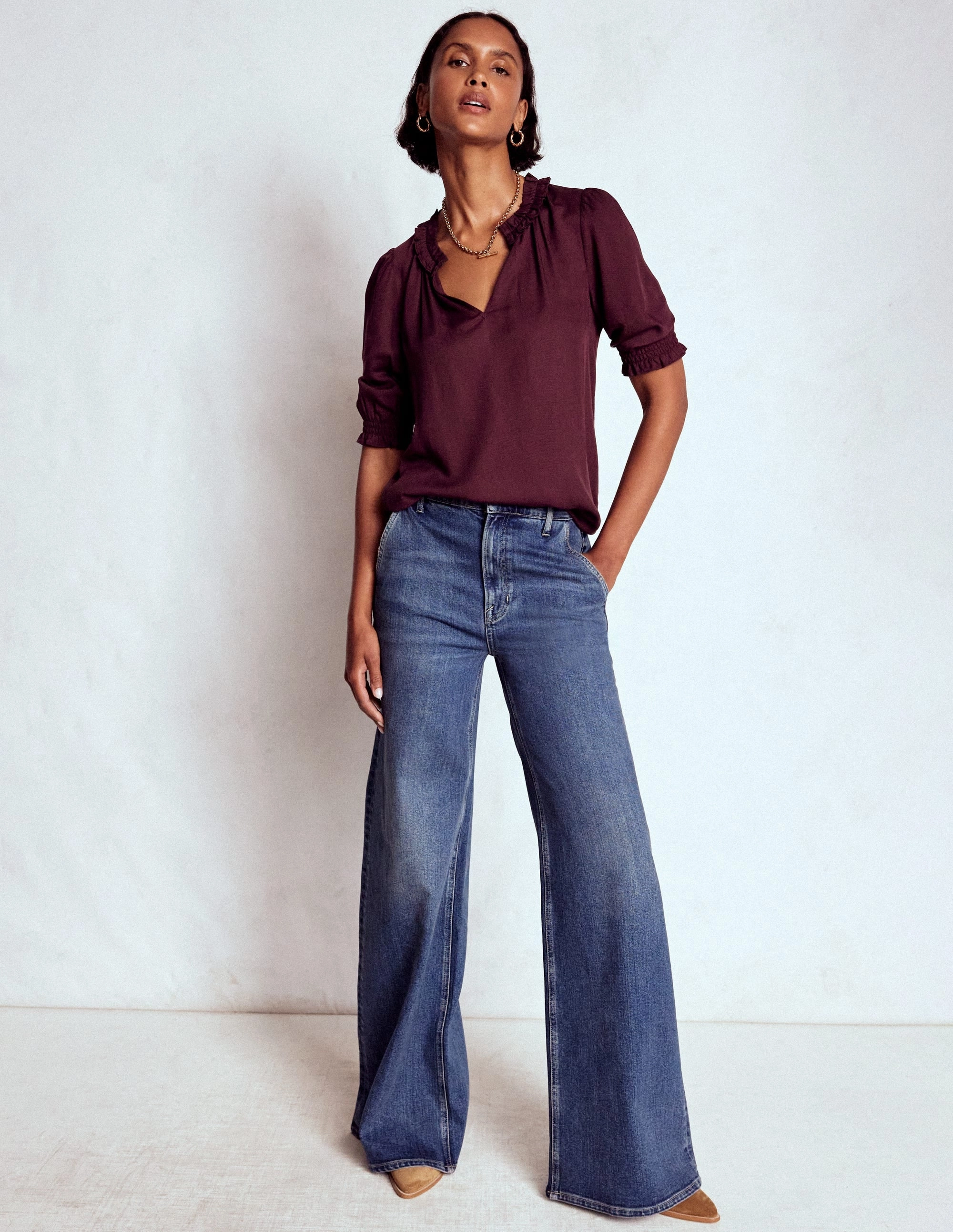 Relaxed Look Ria Short Sleeve Top-Dark Cherry