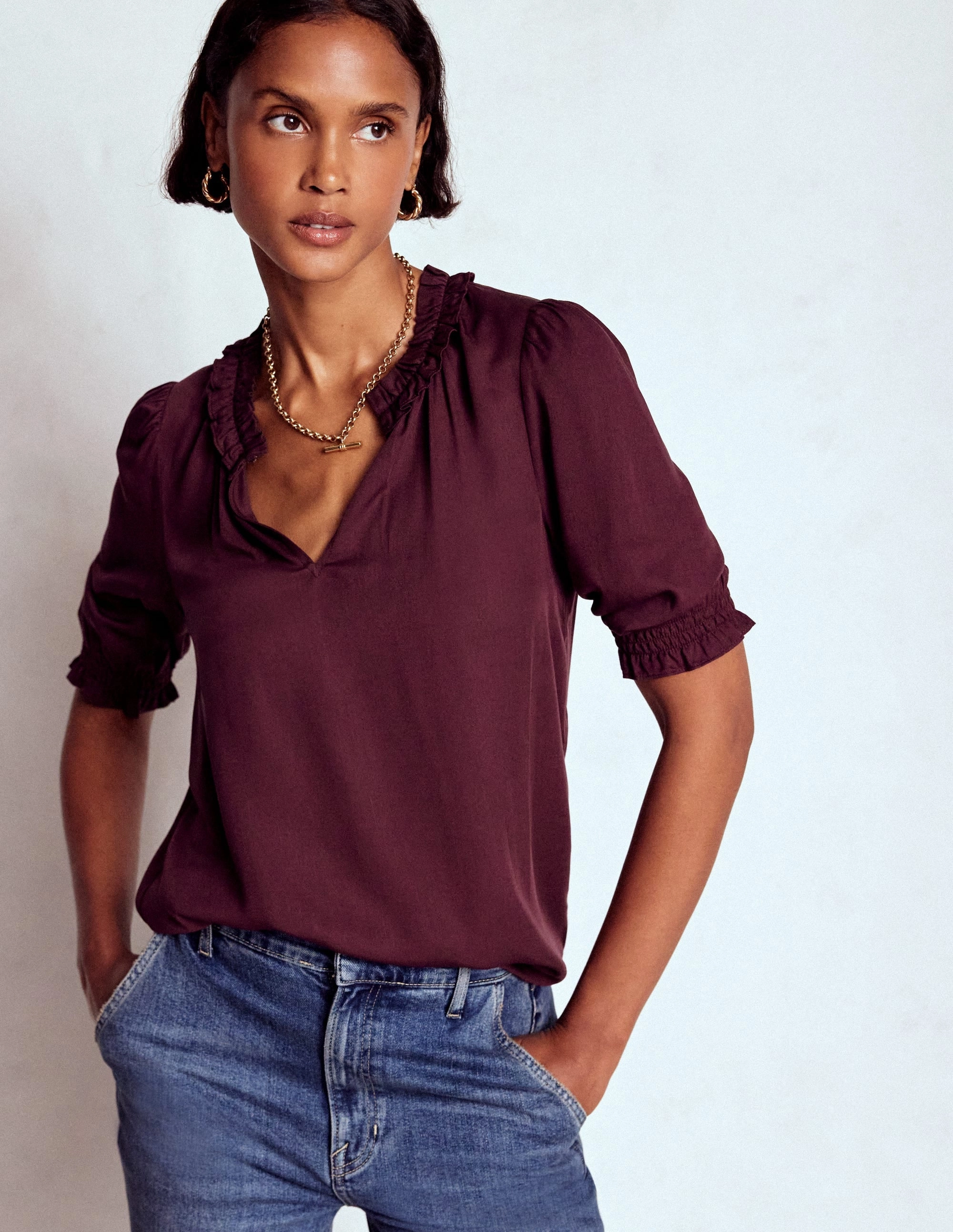 Ria Short Sleeve Top-Dark Cherry LightReflectiveTrim