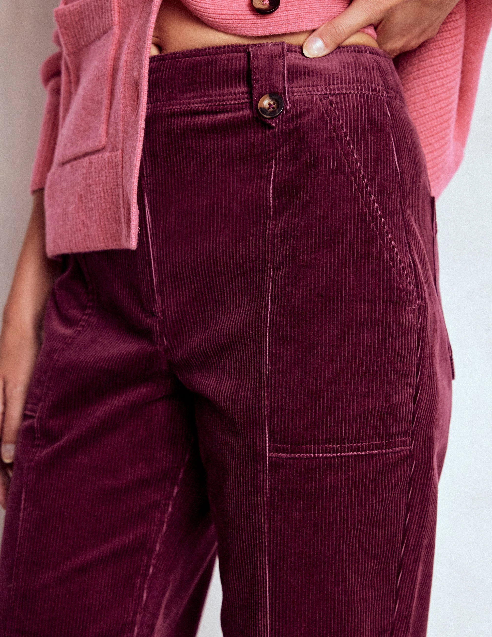 Snag Proof Fabric Flex Fit Design Pimlico Cord Trousers-Deep Wisteria