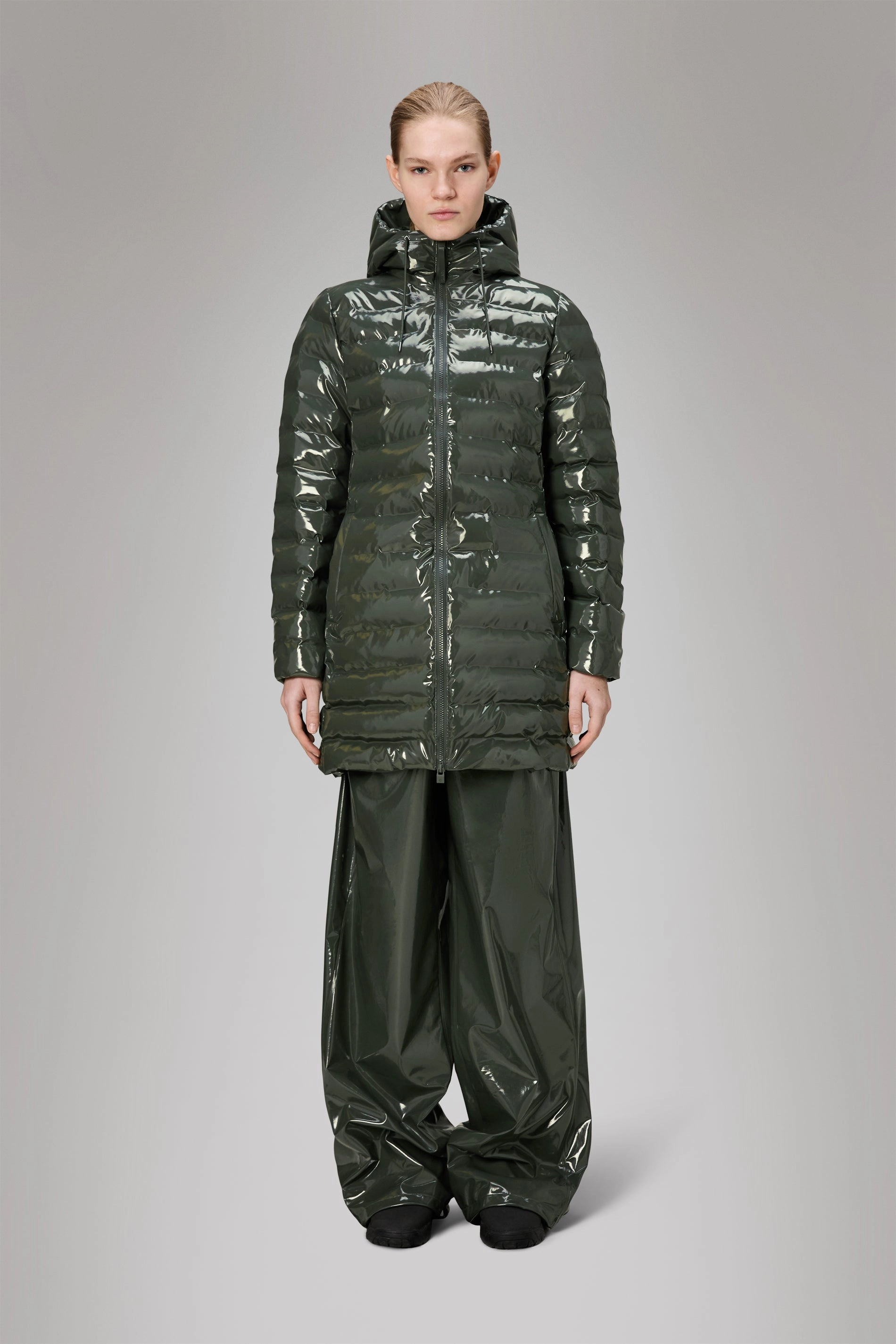 Lohja Long Puffer Curve Jacket Knee Length Tear Resistant Panels