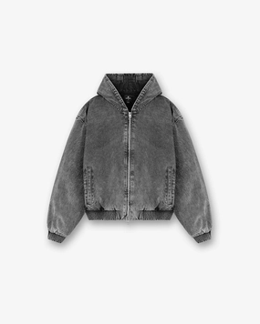 R5 Hooded Denim Bomber - Charcoal Grey Stretch Comfort